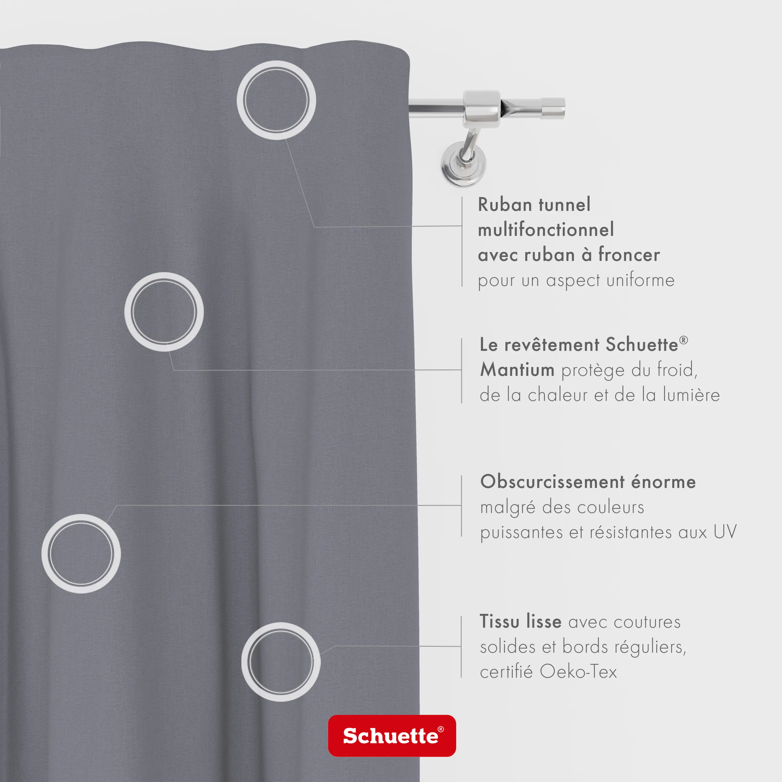 Schuette® Verdunkelungs-Vorhang Gardine mit Tunnelband nach Maß ● Century Black Kollektion: Misty Harbor (Grau) ● 1 Stück ● Knitterfrei Pflegeleicht Thermo Blickdicht & stark Abdunkelnd