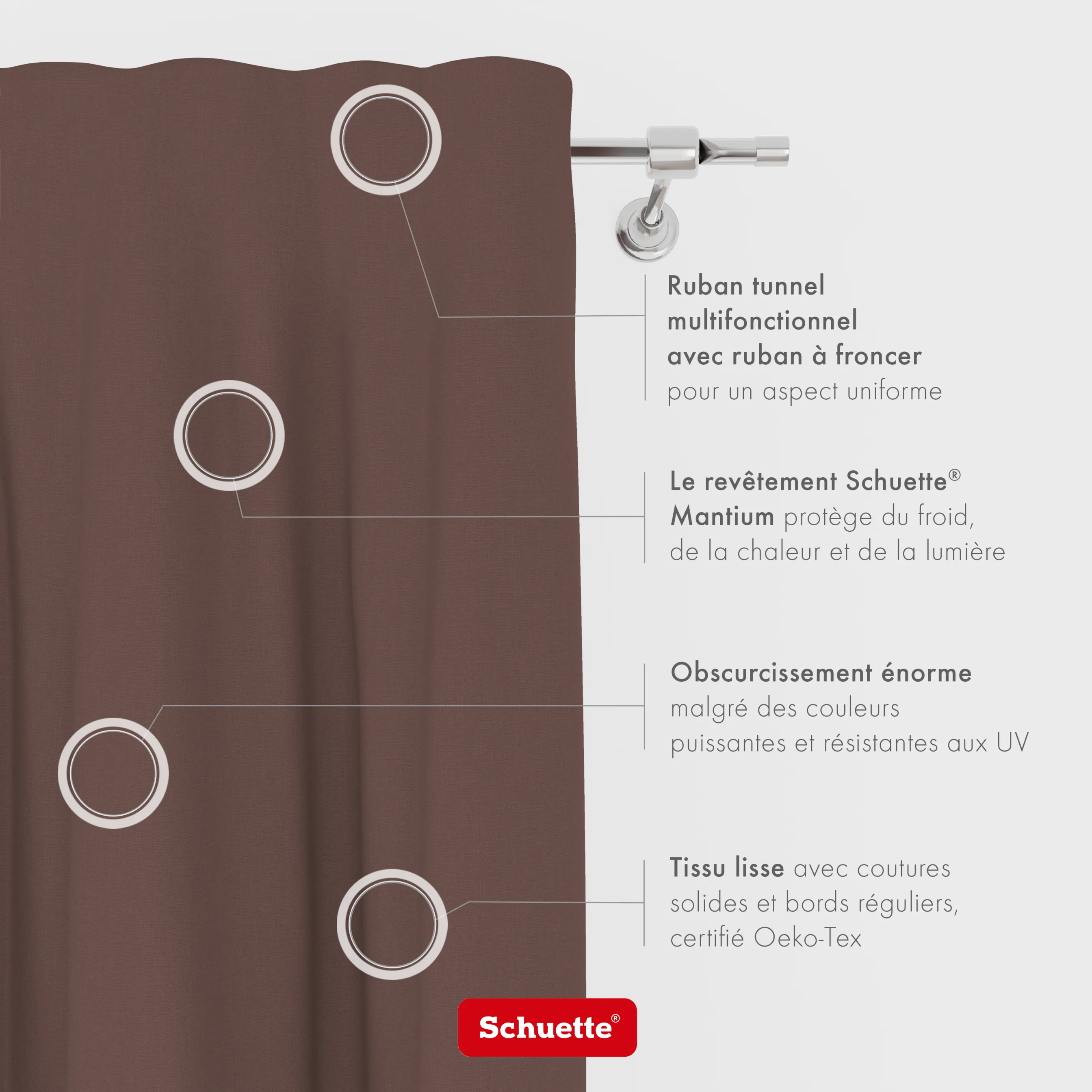 Schuette® Verdunkelungs-Vorhang Gardine mit Tunnelband nach Maß ● Century Black Kollektion: Deep Walnut (Braun) ● 1 Stück ● Knitterfrei Pflegeleicht Thermo Blickdicht & stark Abdunkelnd