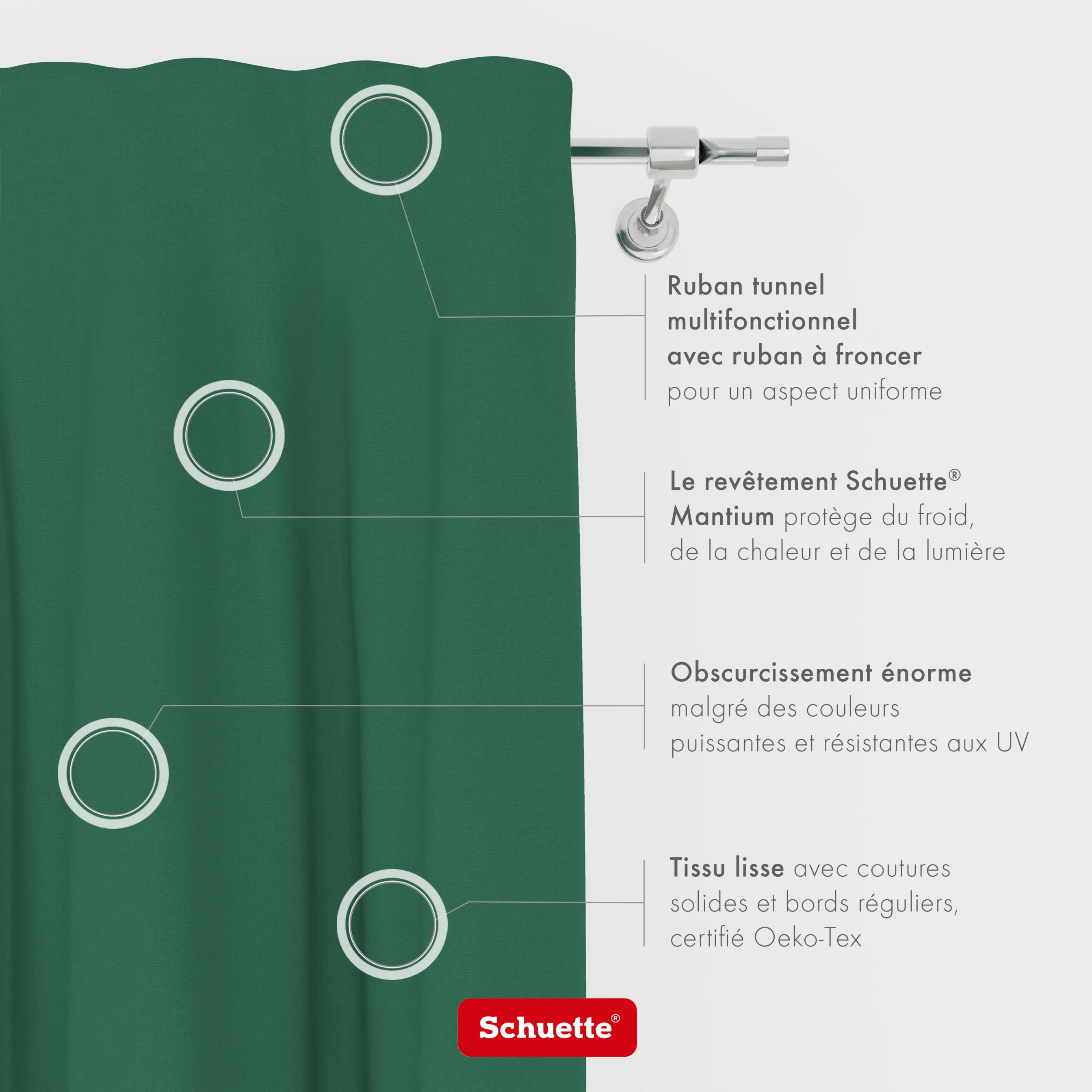 Schuette® Verdunkelungs-Vorhang Gardine mit Tunnelband nach Maß ● Century Black Kollektion: Cactus Bloom (Grün) ● 1 Stück ● Knitterfrei Pflegeleicht Thermo Blickdicht & stark Abdunkelnd