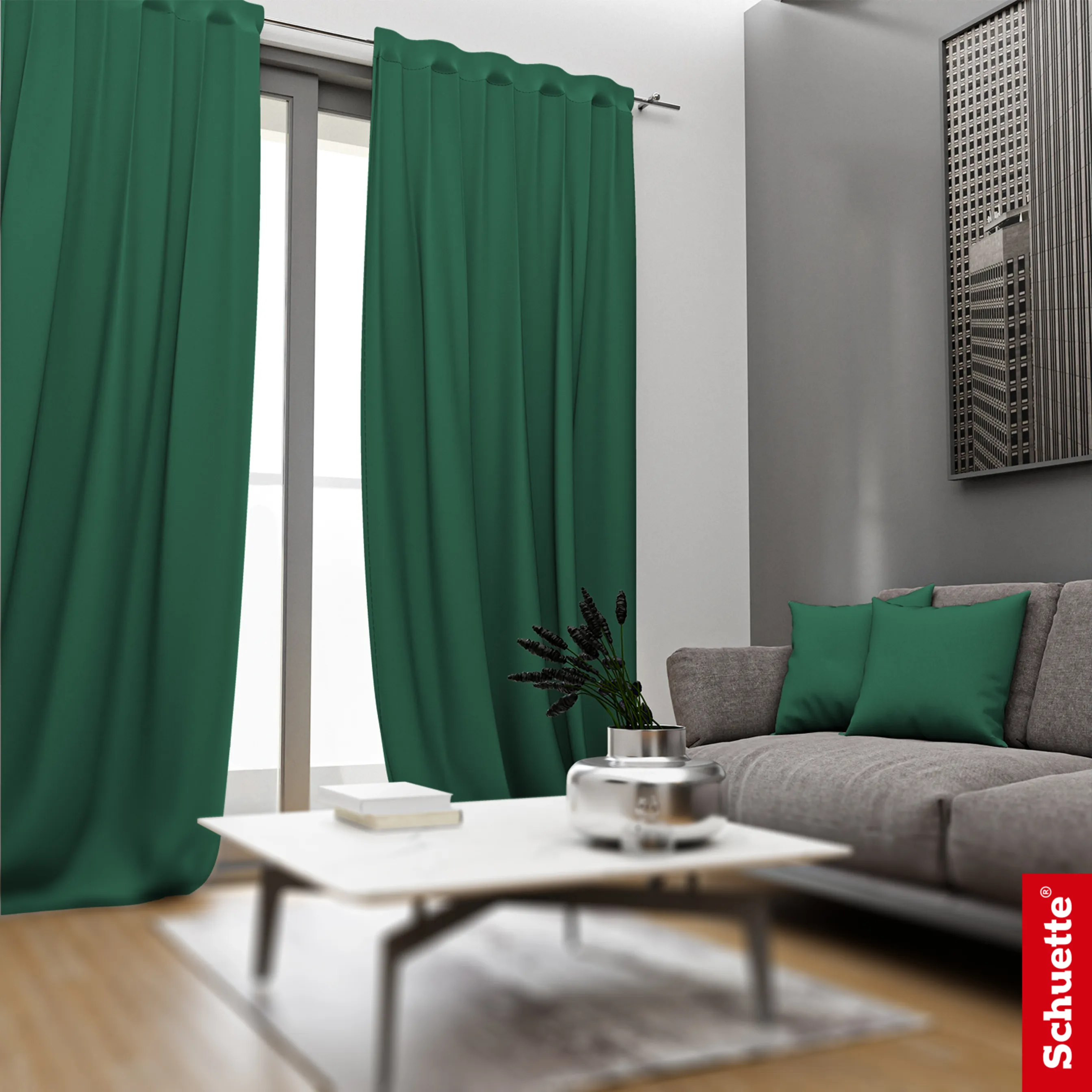 Schuette® Verdunkelungs-Vorhang Gardine mit Tunnelband nach Maß ● Century Black Kollektion: Cactus Bloom (Grün) ● 1 Stück ● Knitterfrei Pflegeleicht Thermo Blickdicht & stark Abdunkelnd