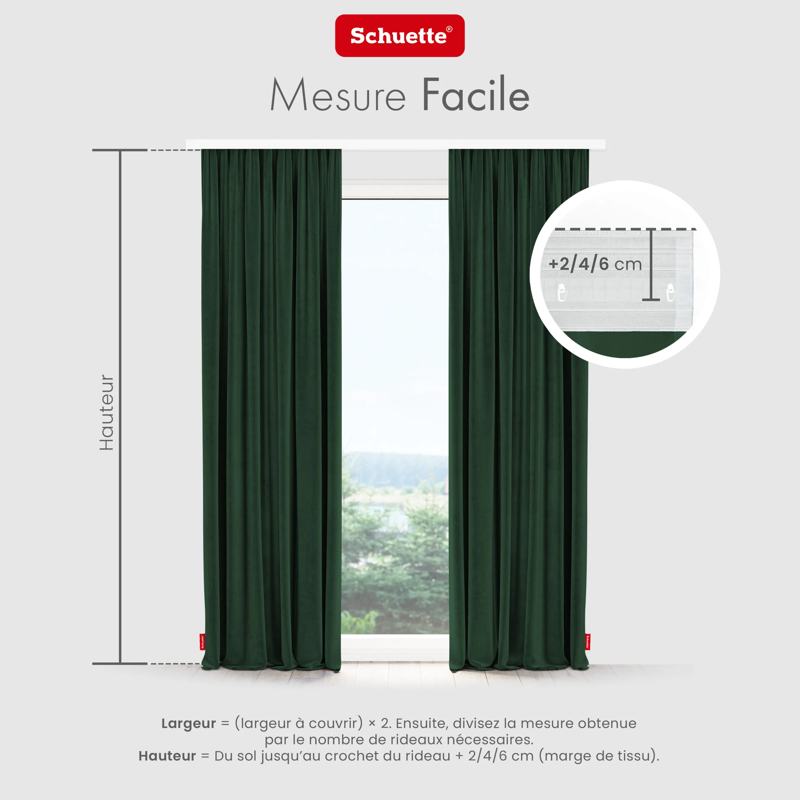 Schuette® Verdunkelungs-Vorhang Gardine mit Tunnelband nach Maß ● Millenium Velvet Kollektion: Dark Forest (Dunkelgrün) ● 1 Stück ● Knitterfrei Pflegeleicht Thermo Blickdicht & stark Abdunkelnd