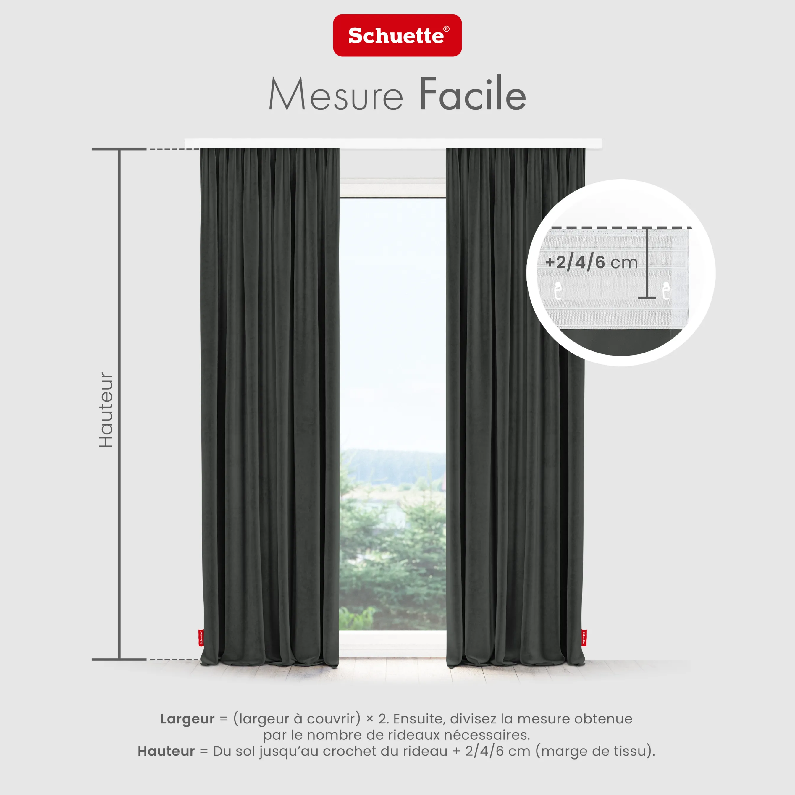 Schuette® Verdunkelungs-Vorhang Gardine mit Tunnelband nach Maß ● Millenium Velvet Kollektion: Dark Shadow (Grau) ● 1 Stück ● Knitterfrei Pflegeleicht Thermo Blickdicht & stark Abdunkelnd