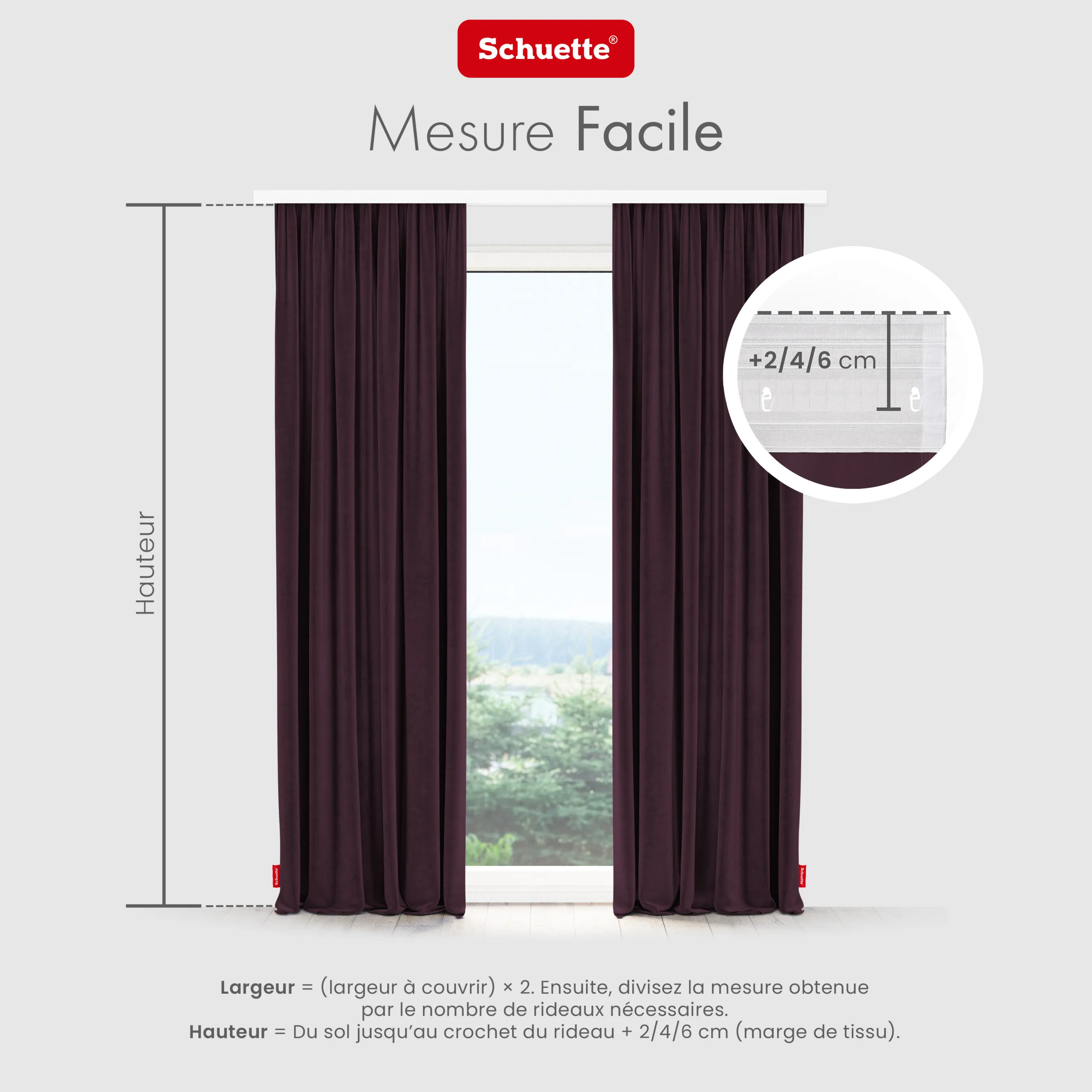 Schuette® Verdunkelungs-Vorhang Gardine mit Tunnelband nach Maß ● Millenium Velvet Kollektion: Plum (Purple) ● 1 Stück ● Knitterfrei Pflegeleicht Thermo Blickdicht & stark Abdunkelnd