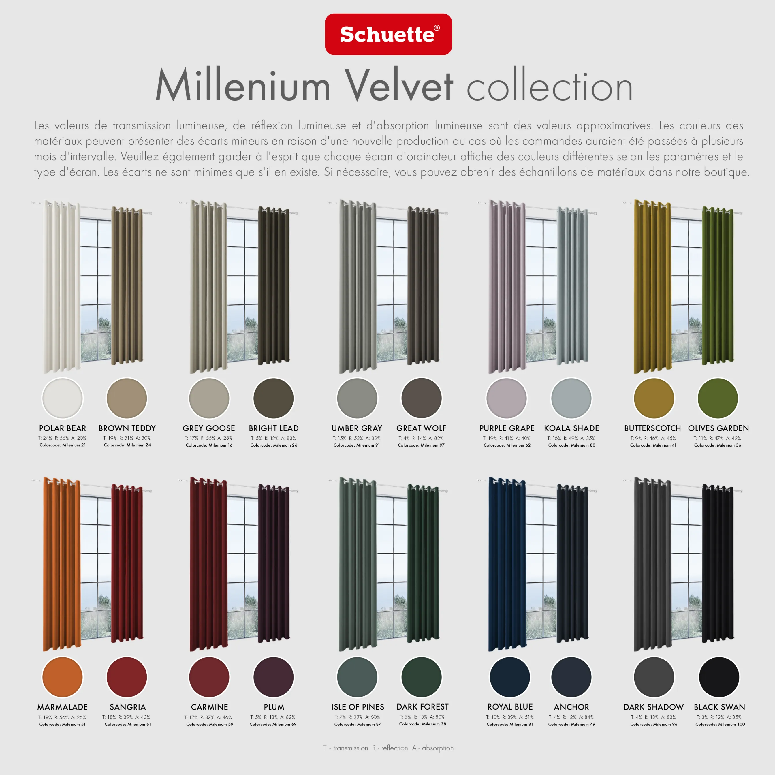 Schuette® Verdunkelungsvorhang Stoffmuster • Millenium Velvet Kollektion: Dark Shadow (Grau)