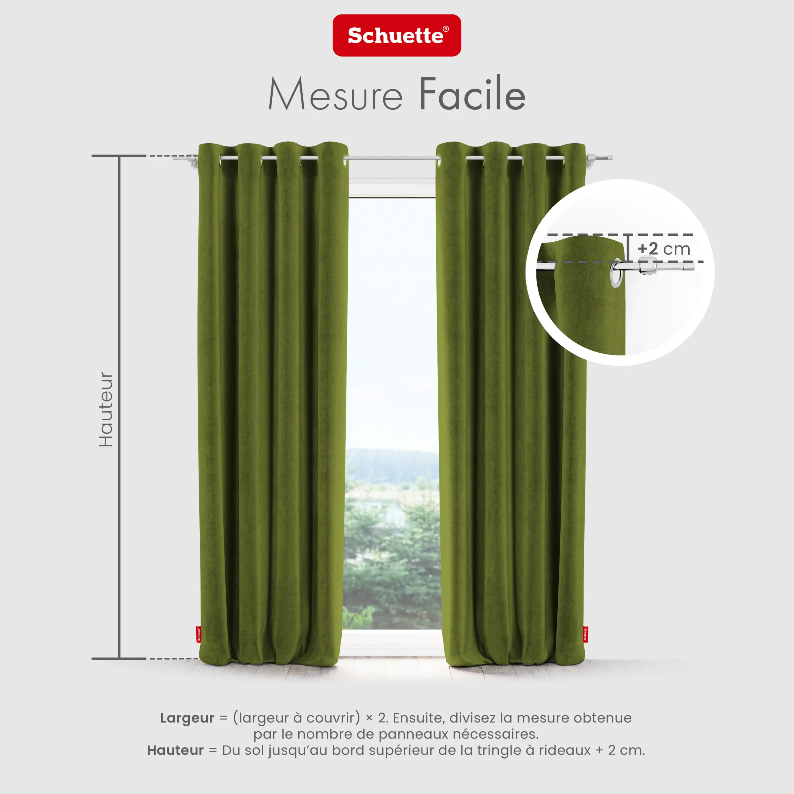 Schuette® Verdunkelungs-Vorhang Gardine mit Ösen nach Maß ● Millenium Velvet Kollektion: Olives Garden (Grün) ● 1 Stück ● Knitterfrei Pflegeleicht Thermo Blickdicht & stark Abdunkelnd