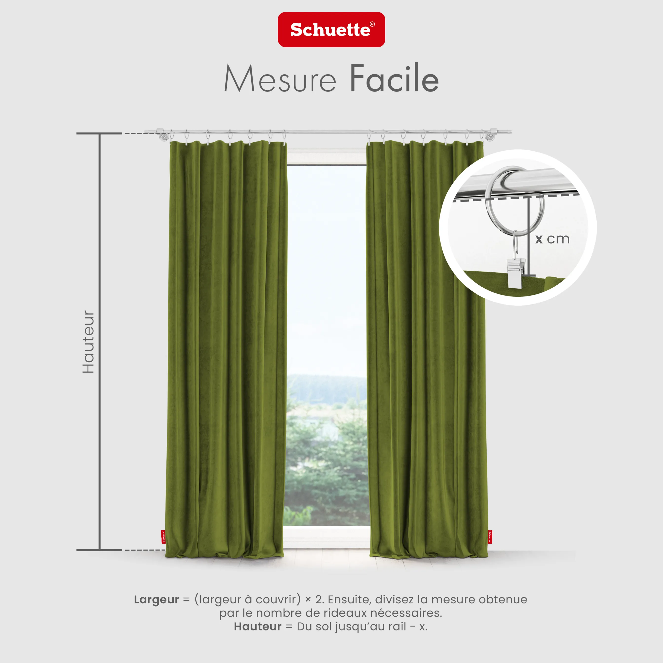 Schuette® Verdunkelungs-Vorhang Gardine mit Tunnelband nach Maß ● Millenium Velvet Kollektion: Olives Garden (Grün) ● 1 Stück ● Knitterfrei Pflegeleicht Thermo Blickdicht & stark Abdunkelnd