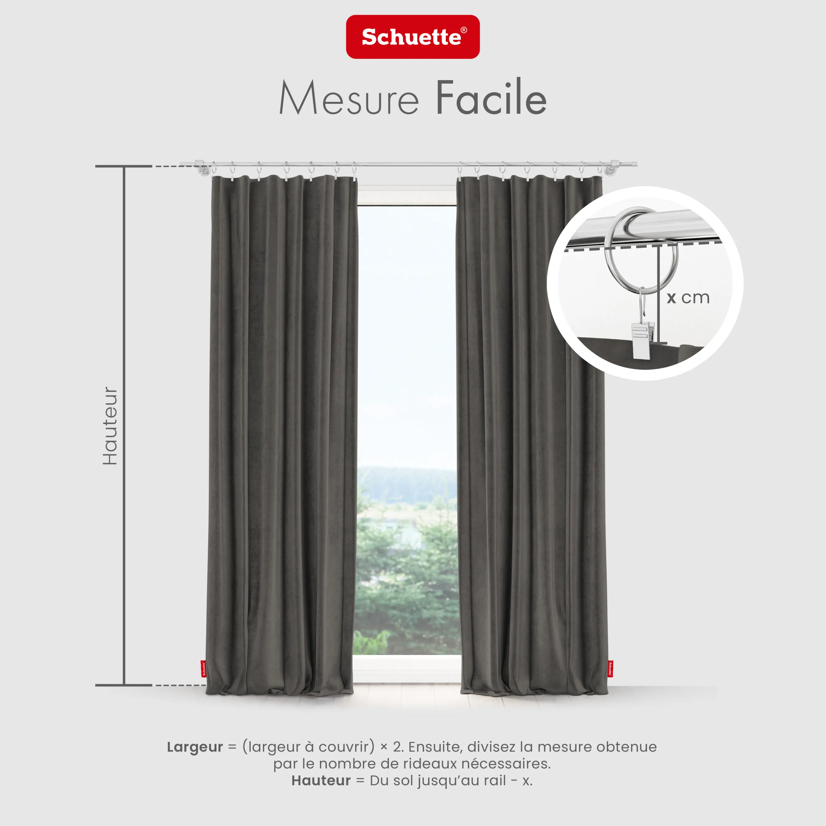 Schuette® Verdunkelungs-Vorhang Gardine mit Tunnelband nach Maß ● Millenium Velvet Kollektion: Great Wolf (Grau) ● 1 Stück ● Knitterfrei Pflegeleicht Thermo Blickdicht & stark Abdunkelnd