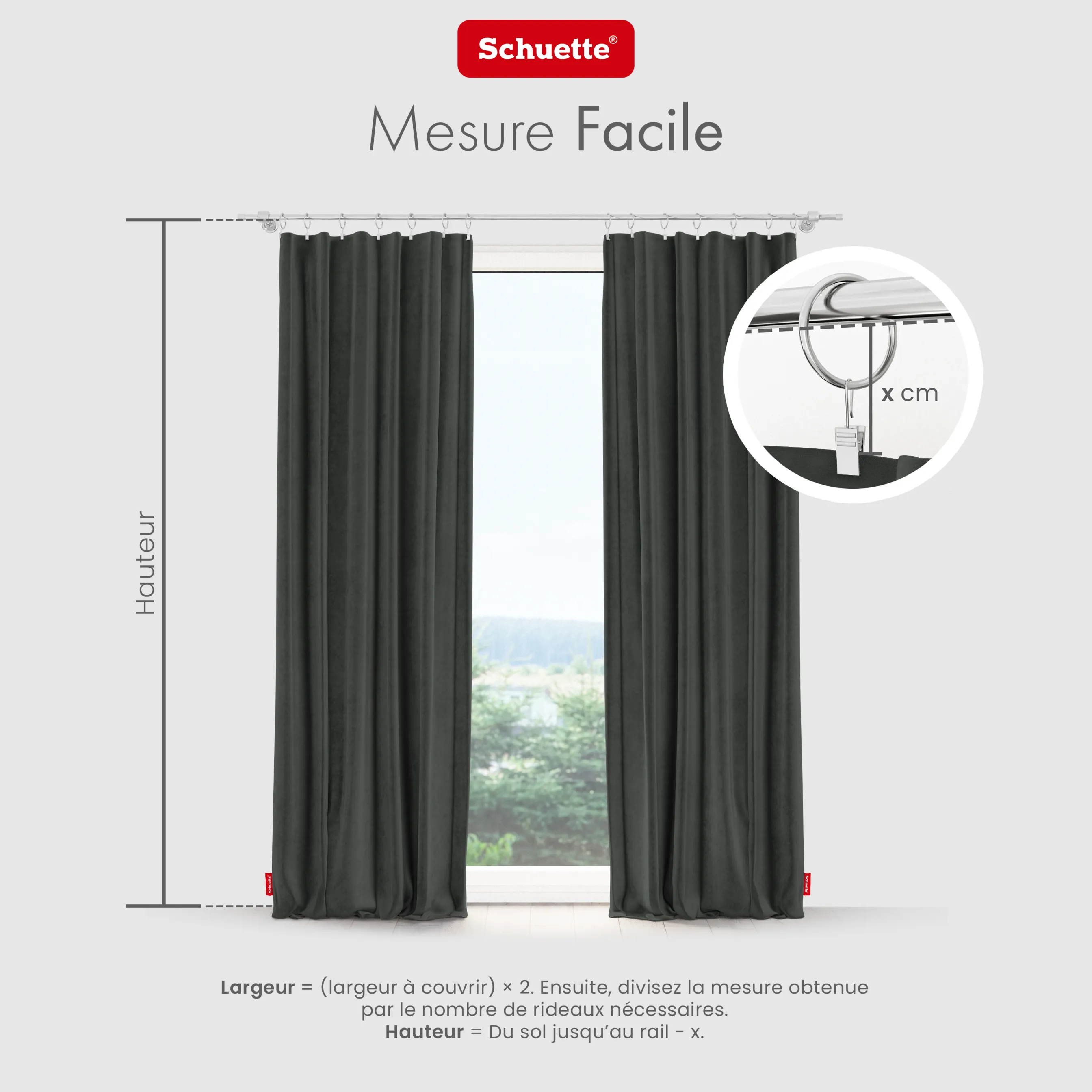 Schuette® Verdunkelungs-Vorhang Gardine mit Tunnelband nach Maß ● Millenium Velvet Kollektion: Dark Shadow (Grau) ● 1 Stück ● Knitterfrei Pflegeleicht Thermo Blickdicht & stark Abdunkelnd