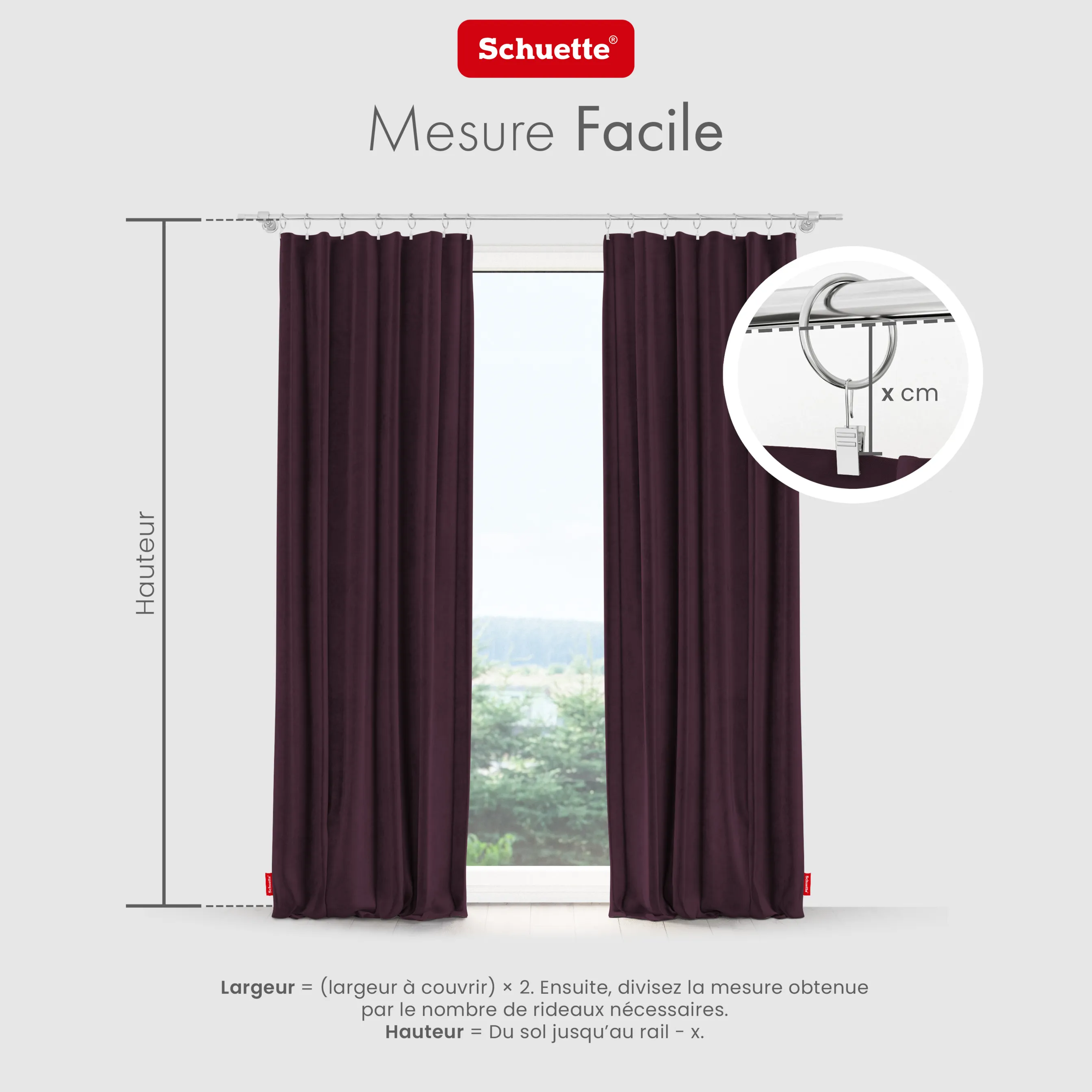 Schuette® Verdunkelungs-Vorhang Gardine mit Tunnelband nach Maß ● Millenium Velvet Kollektion: Plum (Purple) ● 1 Stück ● Knitterfrei Pflegeleicht Thermo Blickdicht & stark Abdunkelnd