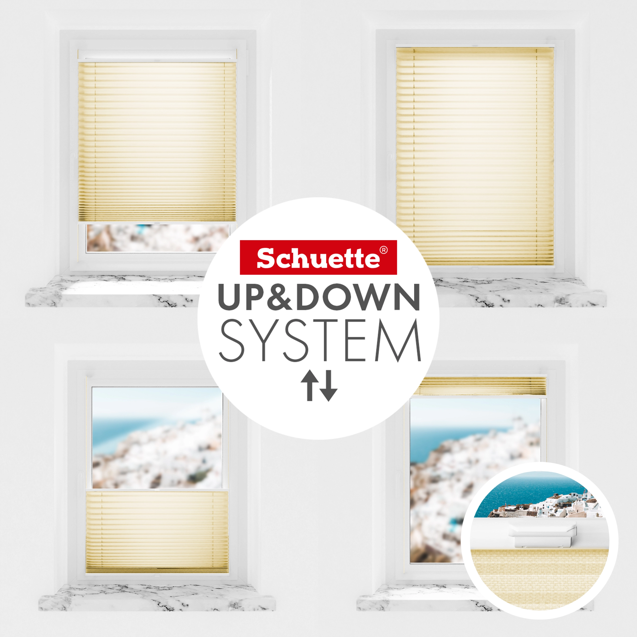 Schuette® Plissee mit Bohren nach Maß • Suprafix Halterungen “Mit Bohren” • Thermo Kollektion: Desert Road (Beige) • Profilfarbe: Walnuss