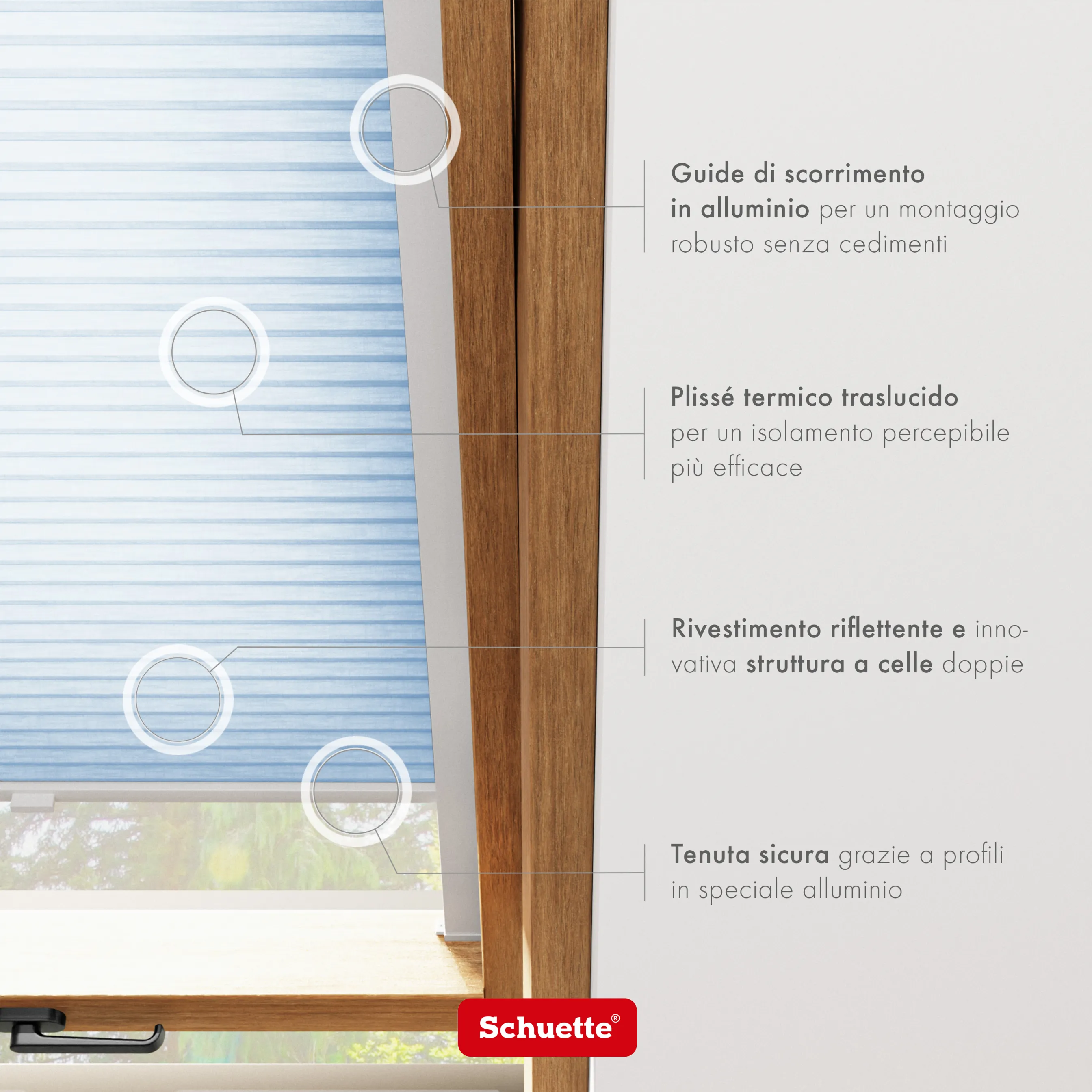 Schuette® Dachfenster Wabenplissee nach Maß • Thermo x Honey Kollektion: Ice Pop (Hellblau) • Profilfarbe: Braun