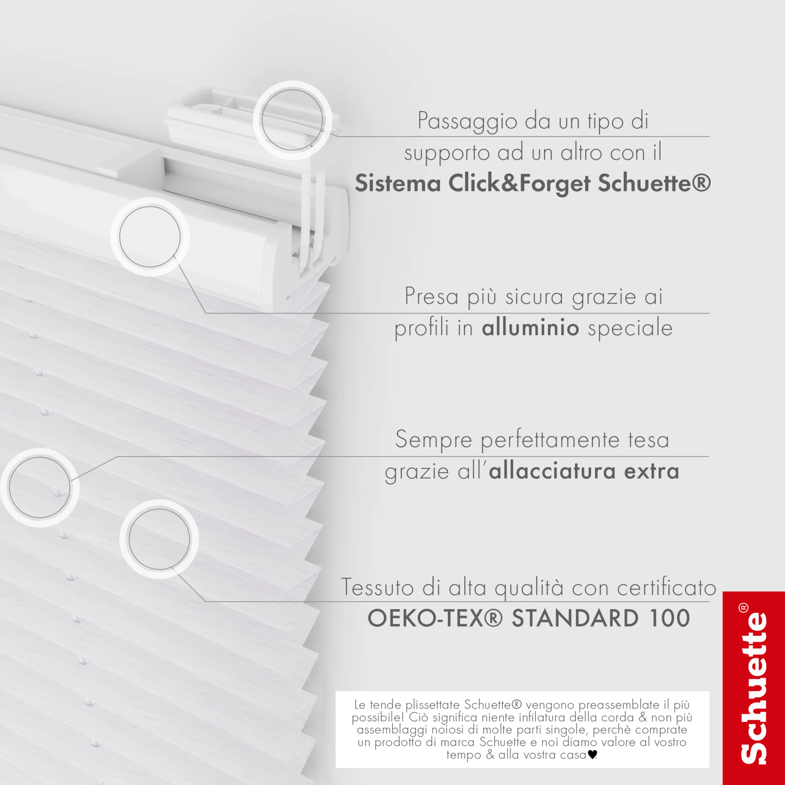Schuette® Plissee ohne Bohren nach Maß • Suprafix Klemmhalter “Incognito X" • Dolomite Kollektion: Cold Morning (Grau) • Profilfarbe: Silber