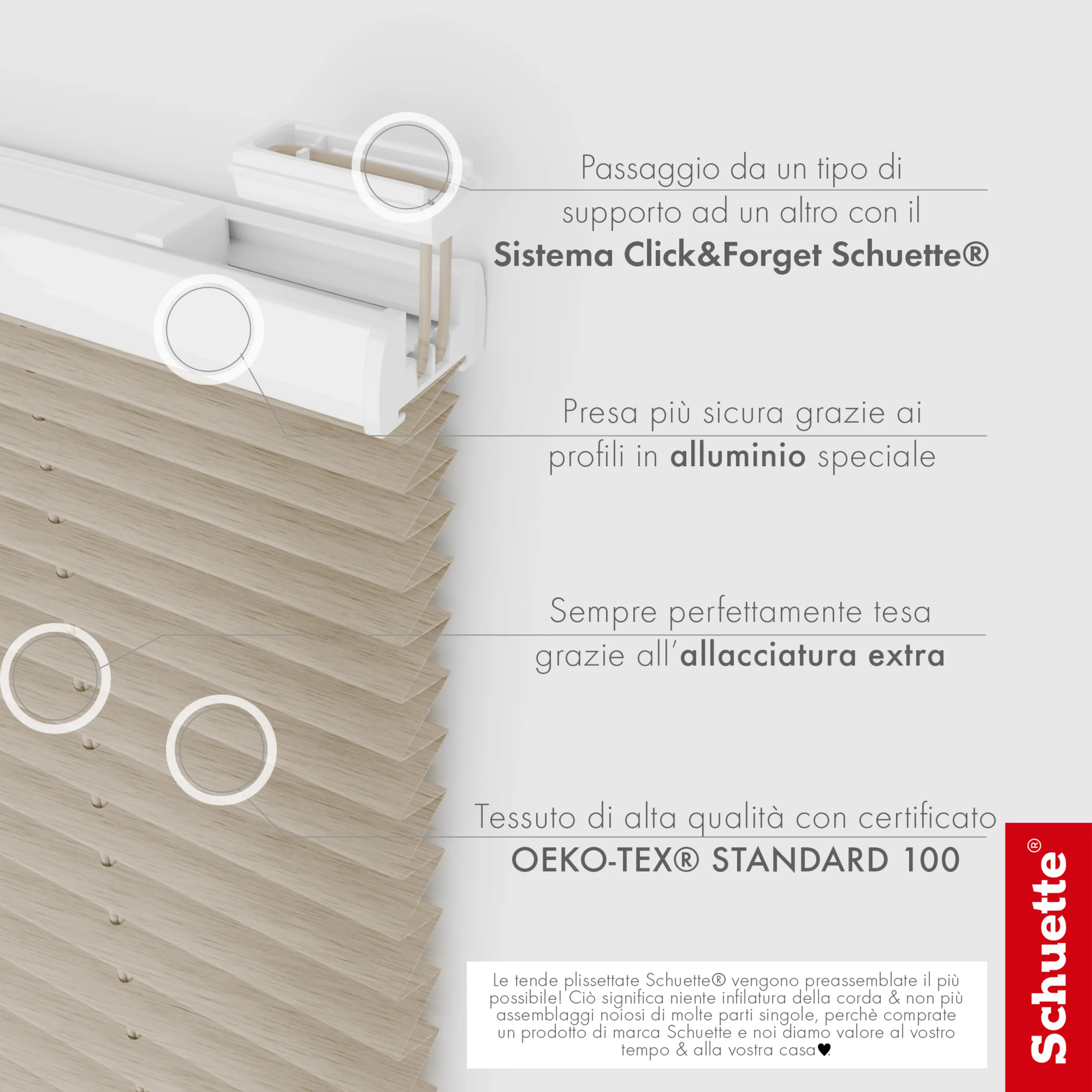 Schuette® Plissee ohne Bohren nach Maß • Suprafix Halterung “Zum Kleben” • Dolomite Kollektion: Light Coffee (Beige) • Profilfarbe: Weiß