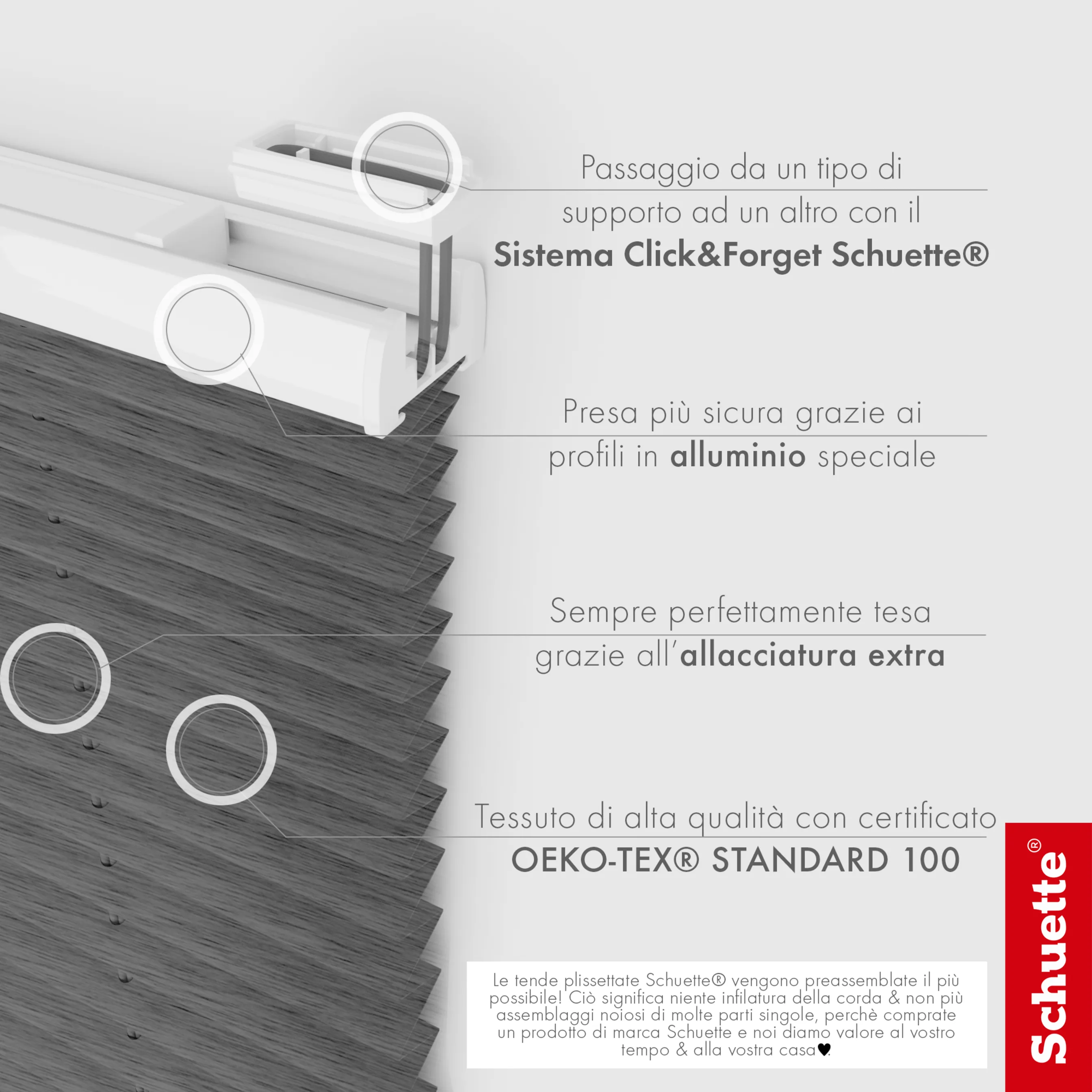 Schuette® Plissee ohne Bohren nach Maß • Suprafix Klemmhalter “Incognito X" • Dolomite Kollektion: Dark Vintage (Grau) • Profilfarbe: Silber