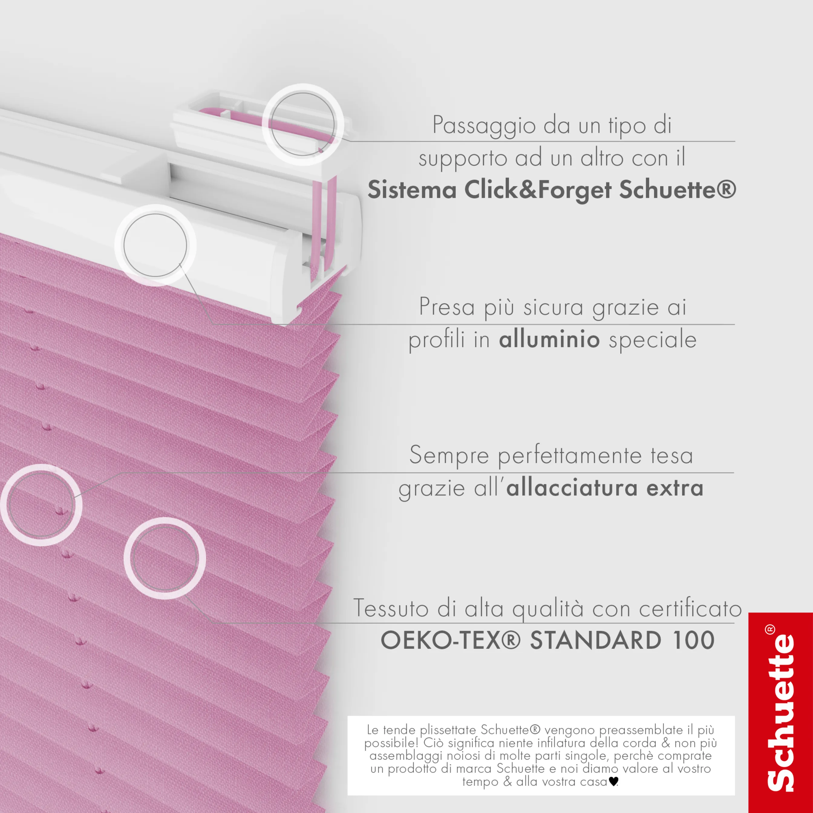 Schuette® Plissee mit Bohren nach Maß • Suprafix "Double 2in1" Schraub- & Klemmhalter • Melange Kollektion: Magic Pink (Rosa) • Profilfarbe: Weiß