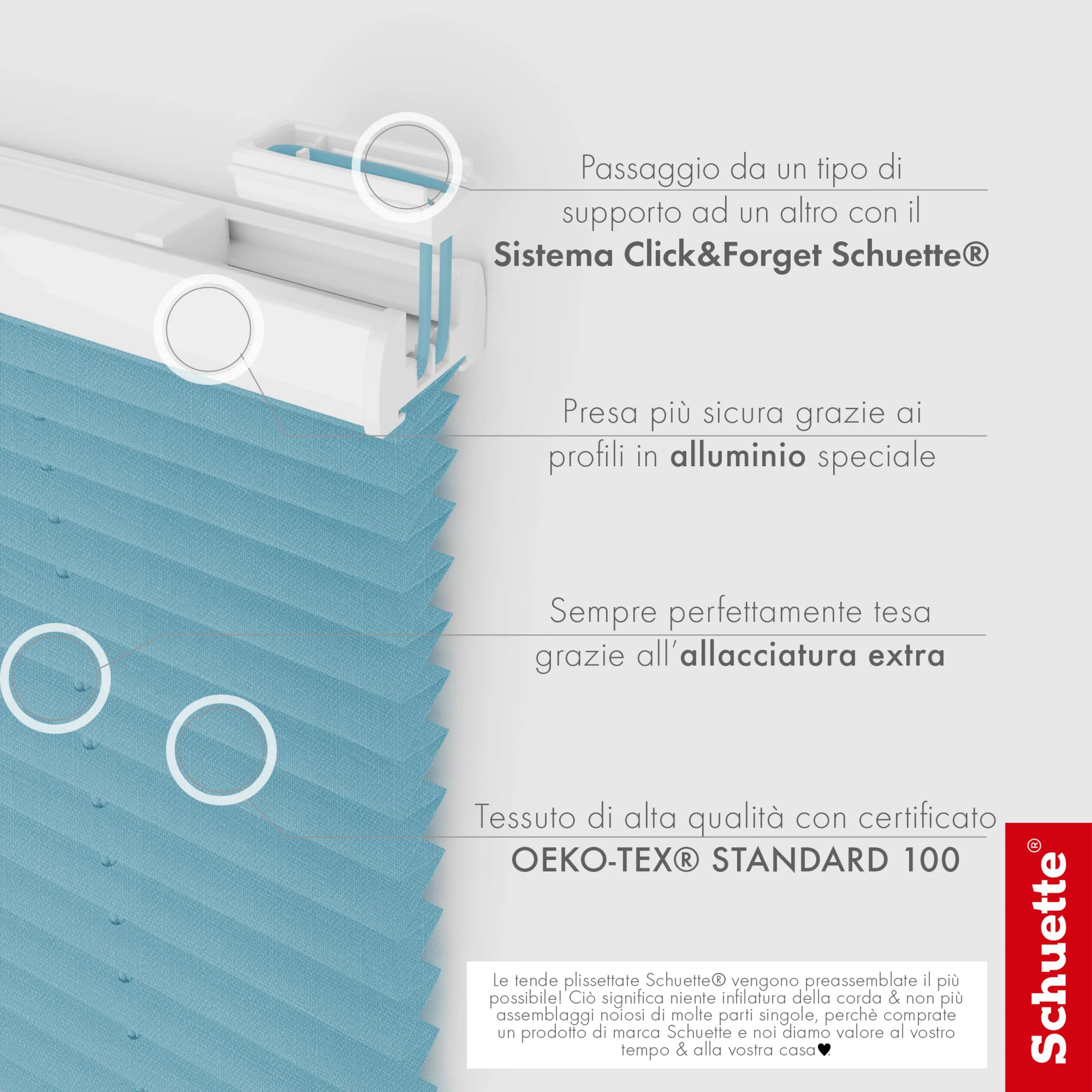 Schuette® Plissee ohne Bohren nach Maß • Suprafix Halterung “Zum Kleben” • Melange Kollektion: Deep Sea (Blau) • Profilfarbe: Weiß