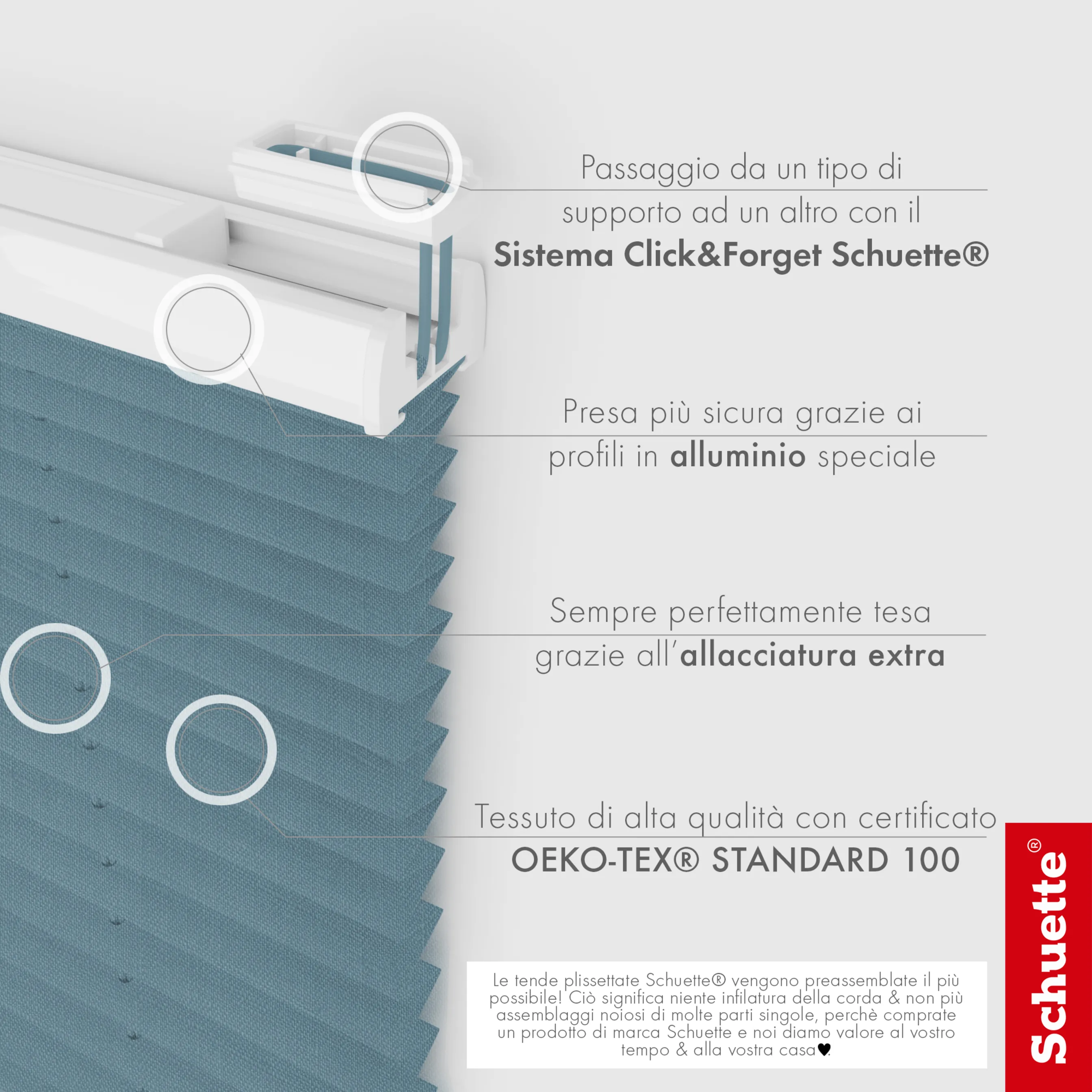 Schuette® Plissee ohne Bohren nach Maß • Suprafix Klemmhalter "X" • Melange Kollektion: After Rain (Blau) • Profilfarbe: Walnuss