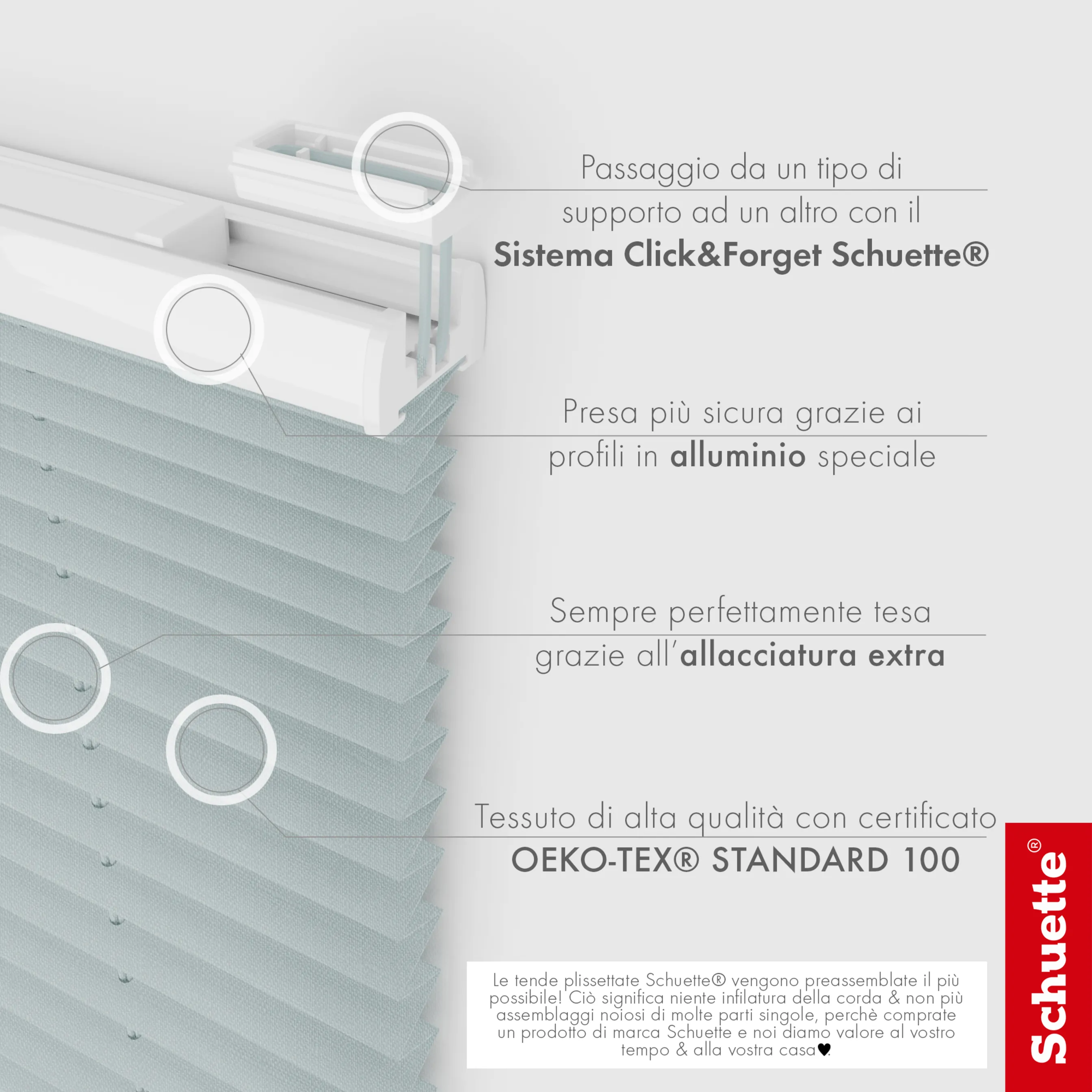 Schuette® Plissee ohne Bohren nach Maß • Suprafix Halterung “Zum Kleben” • Melange Kollektion: On The Road (Grau) • Profilfarbe: Weiß