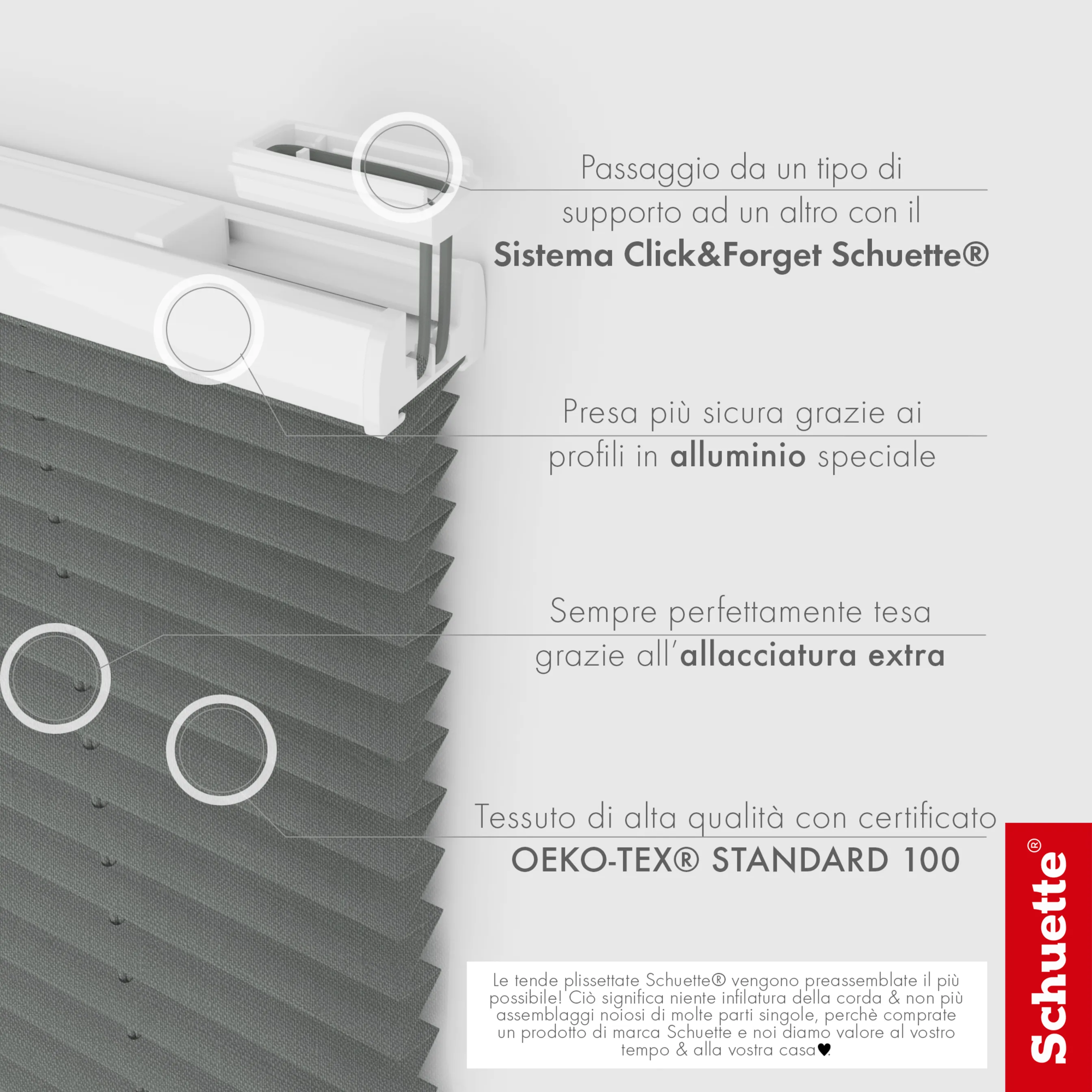 Schuette® Plissee mit Bohren nach Maß • Suprafix "Double 2in1" Schraub- & Klemmhalter • Melange Kollektion: Black Pearl (Schwarz) • Profilfarbe: Eiche