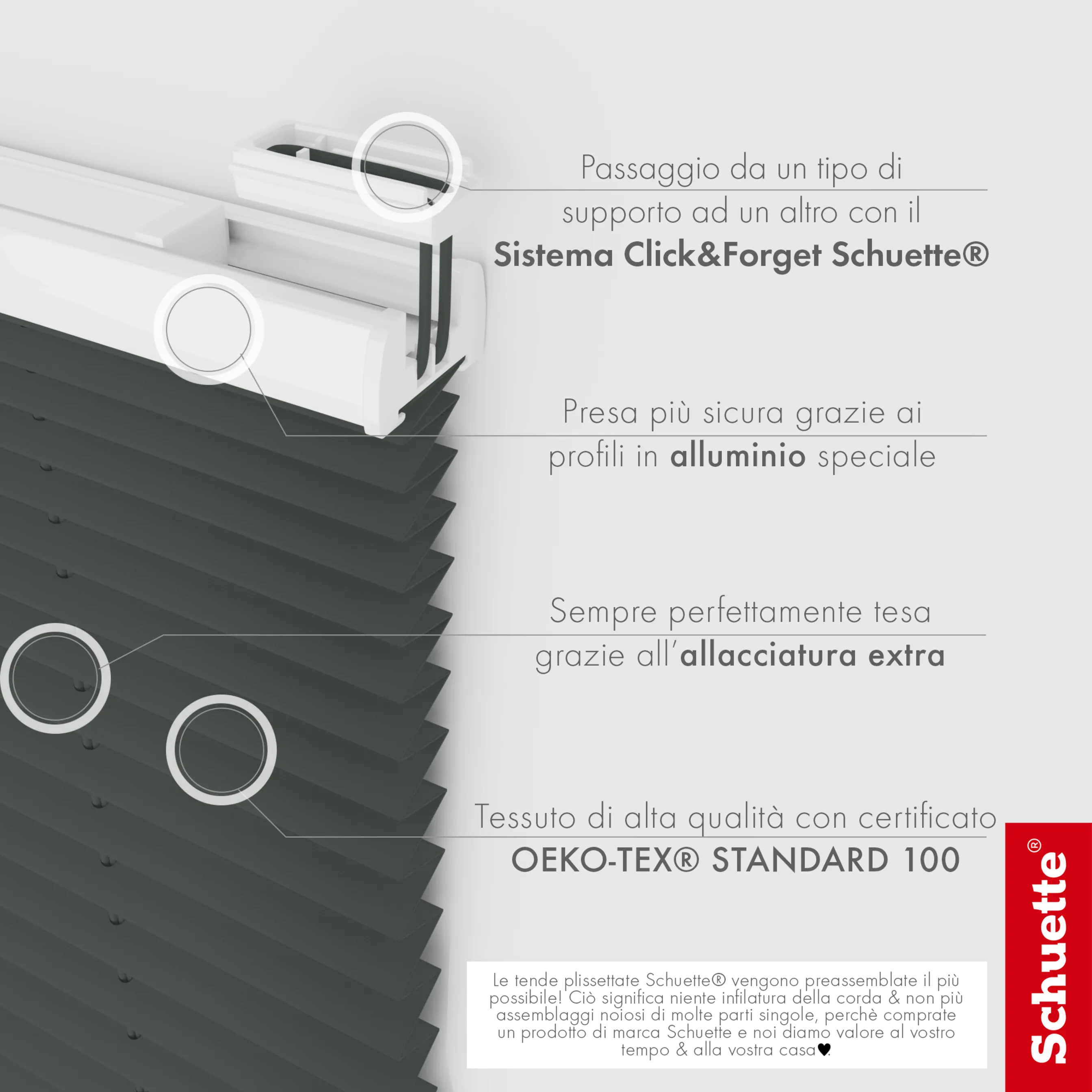 Schuette® Plissee ohne Bohren nach Maß • Suprafix Klemmhalter "X" • Premium Kollektion: Rocky Mountain (Graphit) • Profilfarbe: Braun