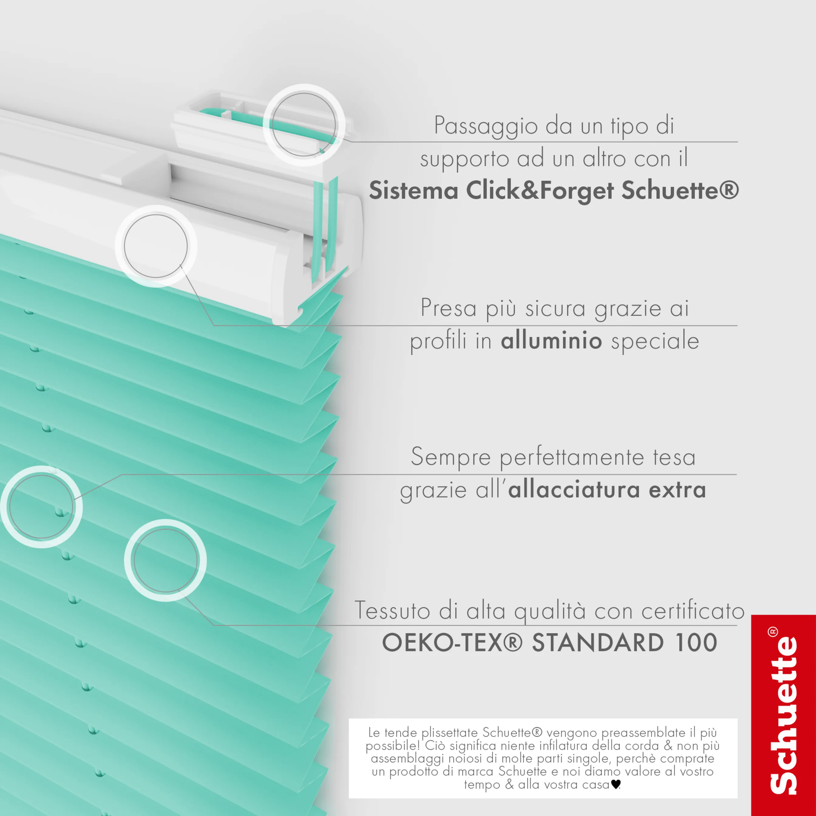 Schuette® Plissee mit Bohren nach Maß • Suprafix "Double 2in1" Schraub- & Klemmhalter • Premium Kollektion: Blue Ocean (Türkis) • Profilfarbe: Braun