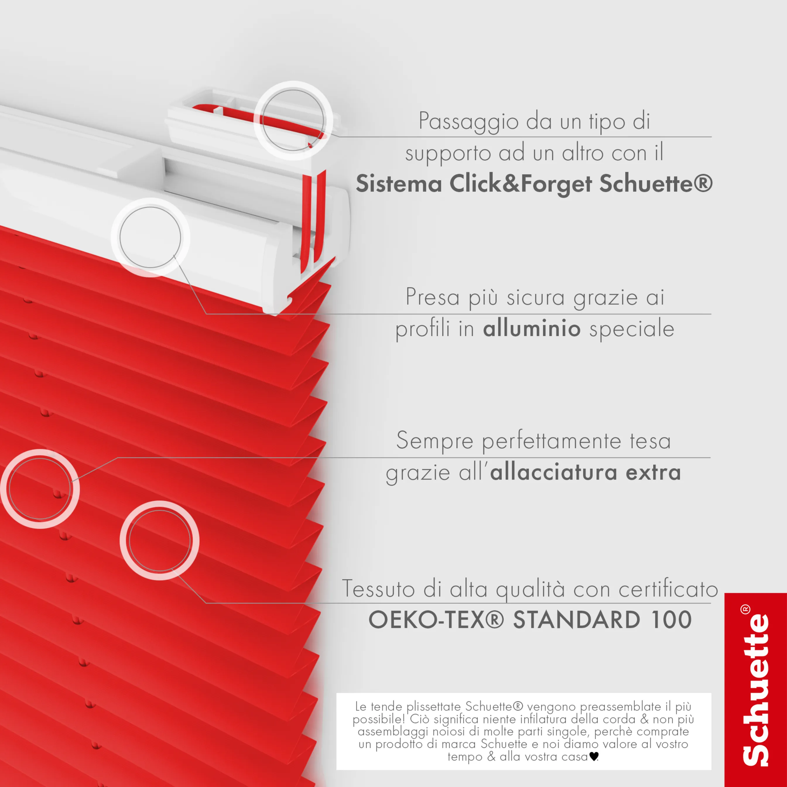 Schuette® Plissee ohne Bohren nach Maß • Suprafix Klemmhalter “Incognito X" • Premium Kollektion: Geisha's Lips (Rot) • Profilfarbe: Weiß