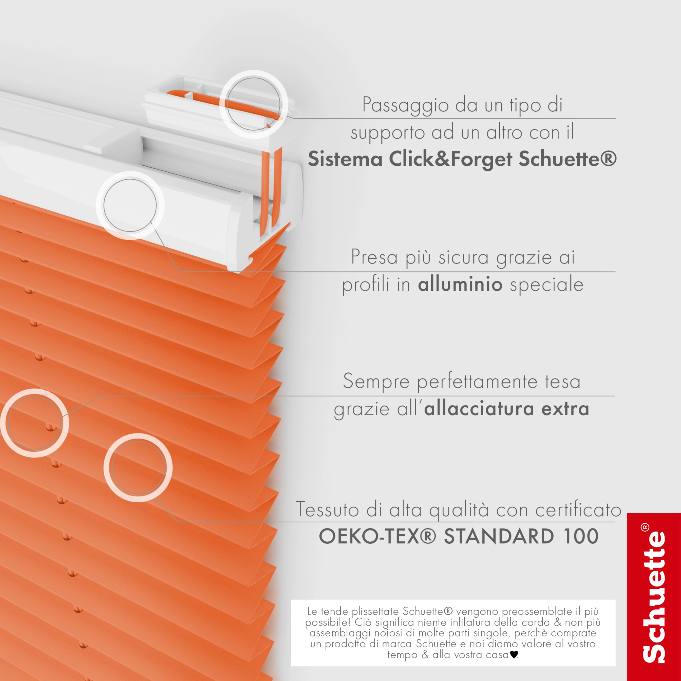 Schuette® Plissee ohne Bohren nach Maß • Suprafix Klemmhalter “Incognito" Standard • Premium Kollektion: Sunset (Orange) • Profilfarbe: Weiß