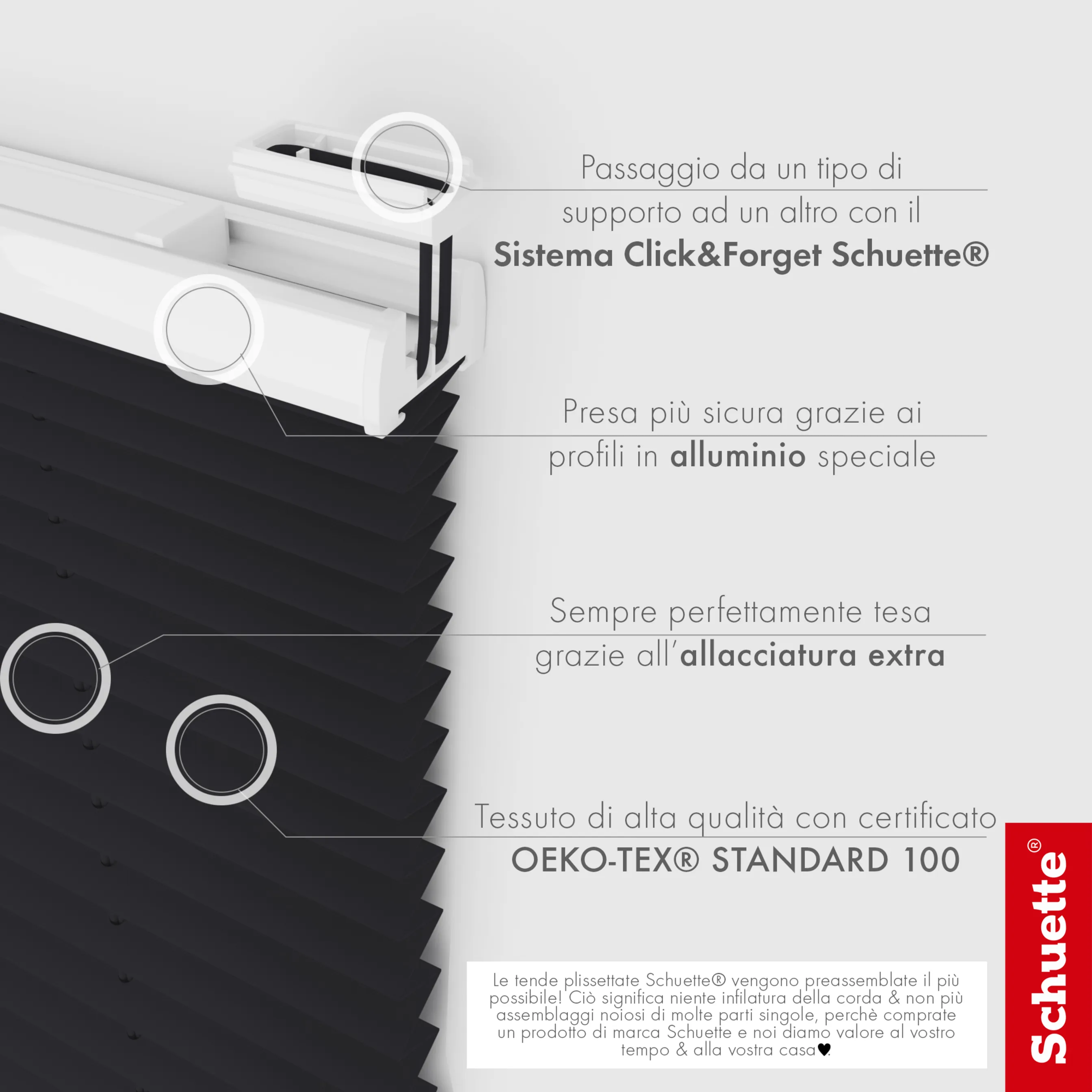 Schuette® Plissee ohne Bohren nach Maß • Suprafix Klemmhalter “Incognito X" • Premium Kollektion: Silesian Coal (Schwarz) • Profilfarbe: Anthrazit
