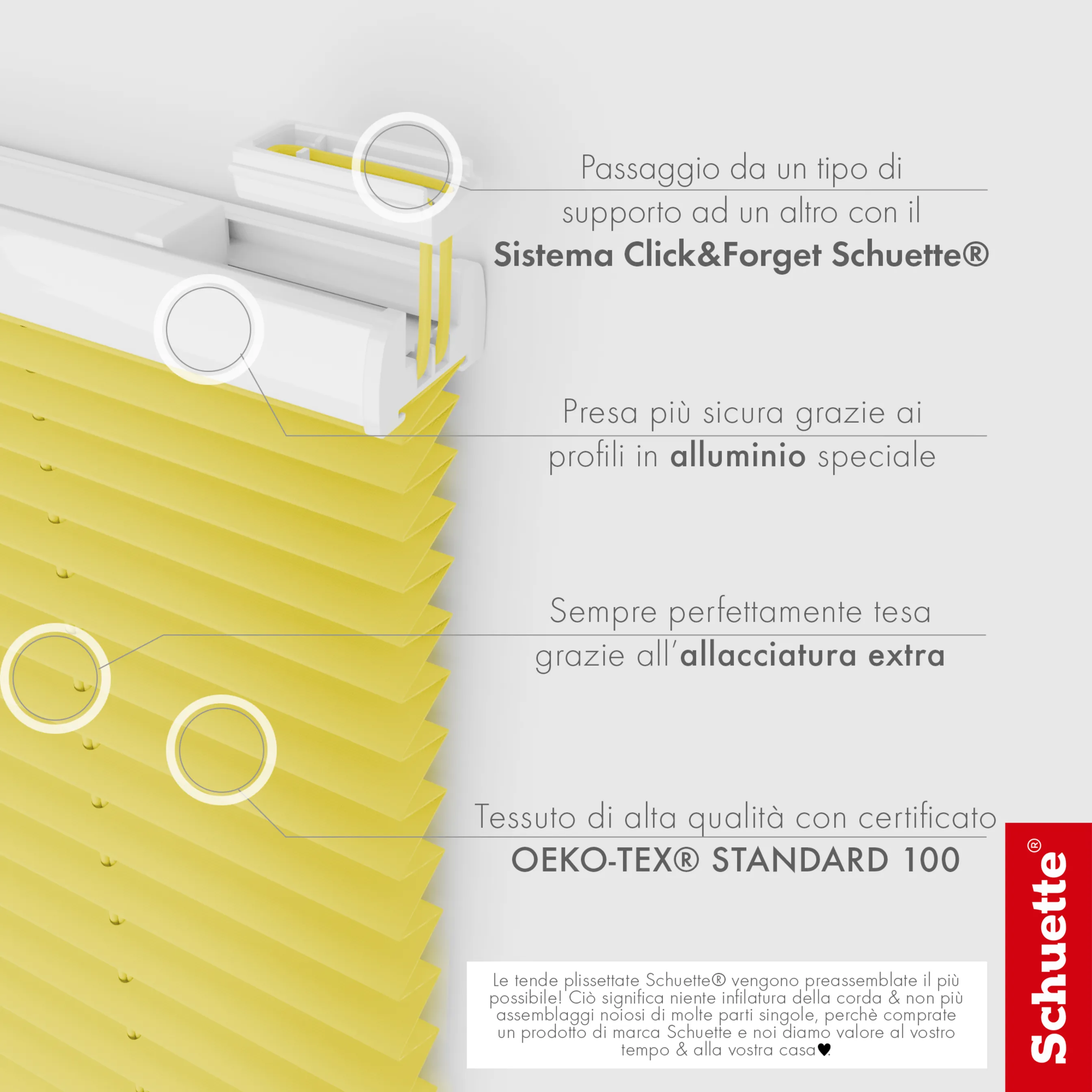 Schuette® Plissee ohne Bohren nach Maß • Suprafix Halterung “Zum Kleben” • Premium Kollektion: Summer Time (Gelb) • Profilfarbe: Braun