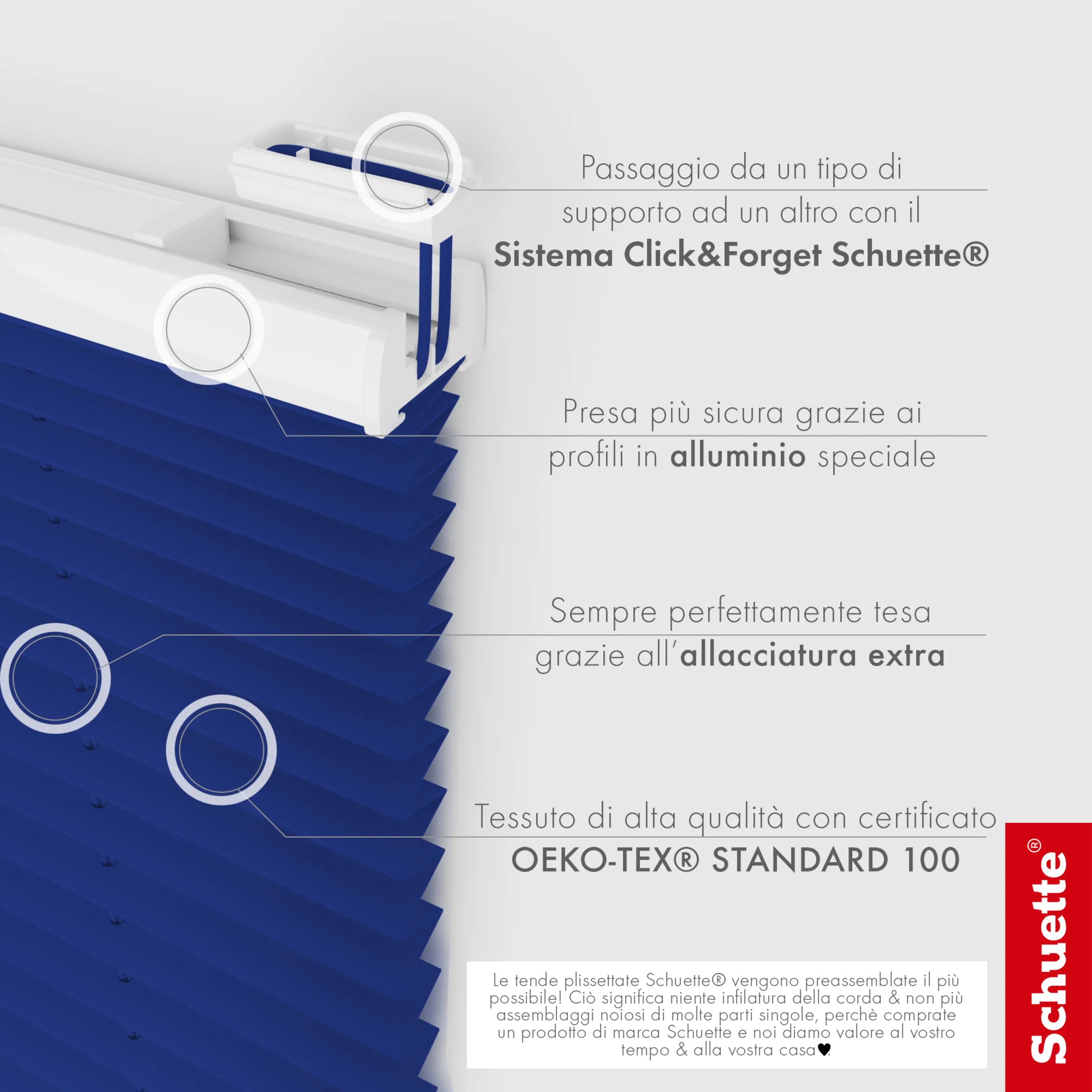 Schuette® Plissee ohne Bohren nach Maß • Suprafix Klemmhalter “Incognito X" • Premium Kollektion: Deep Lagoon (Blau) • Profilfarbe: Walnuss