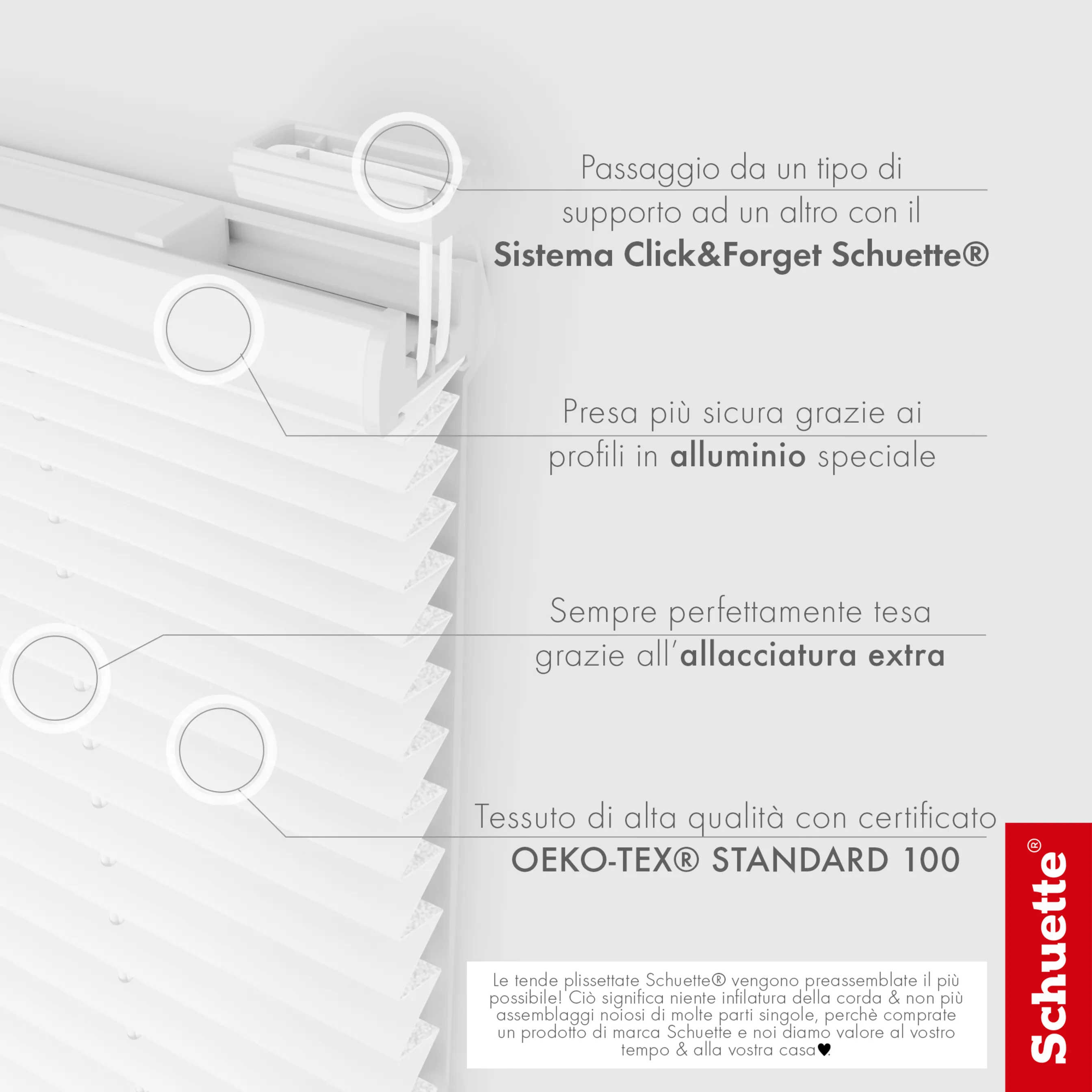 Schuette® Plissee mit Bohren nach Maß • Suprafix "Double 2in1" Schraub- & Klemmhalter • Thermo Kollektion: White Day (Weiß) • Profilfarbe: Braun