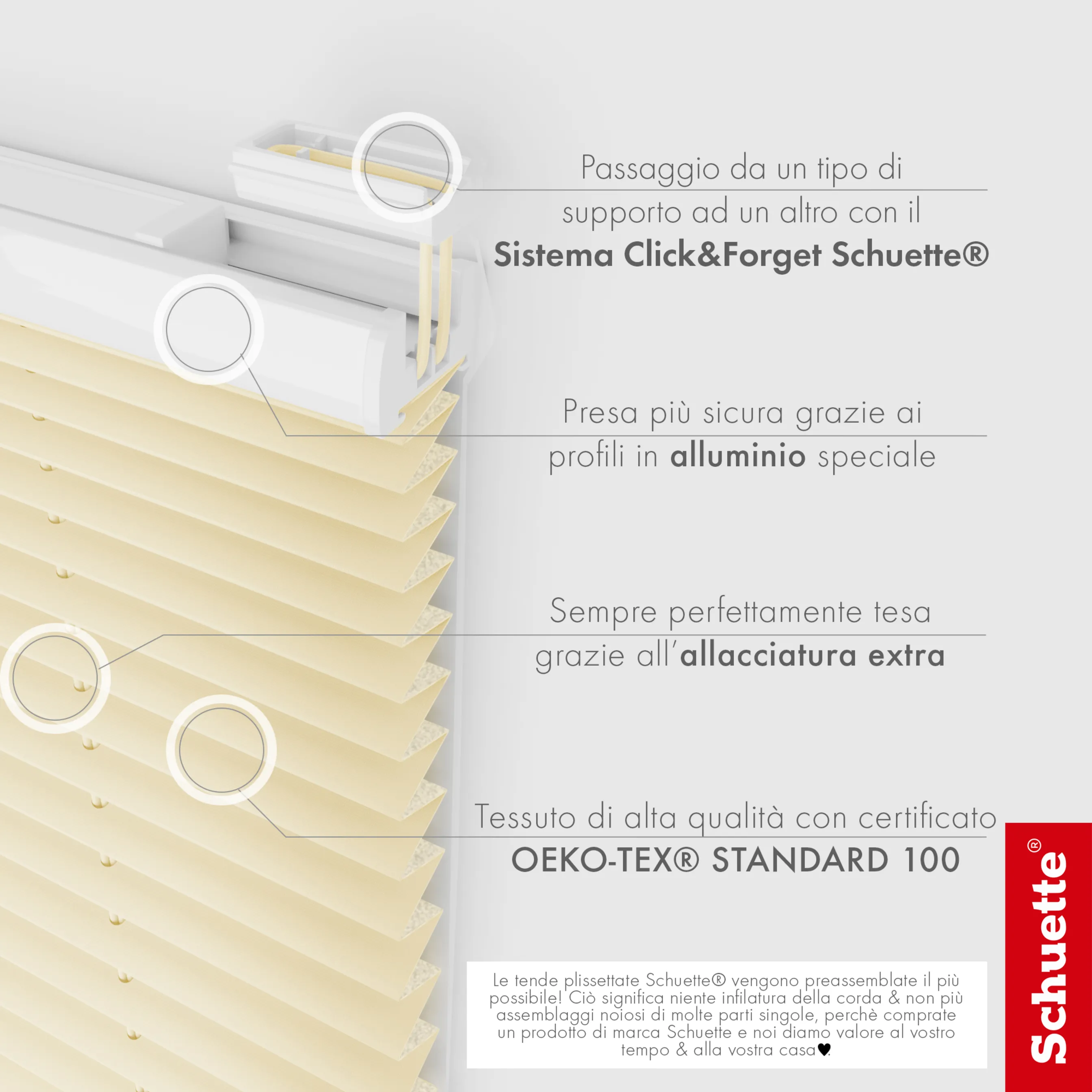 Schuette® Plissee ohne Bohren nach Maß • Suprafix Klemmhalter “Incognito X" • Thermo Kollektion: Milk Tea (Beige) • Profilfarbe: Weiß