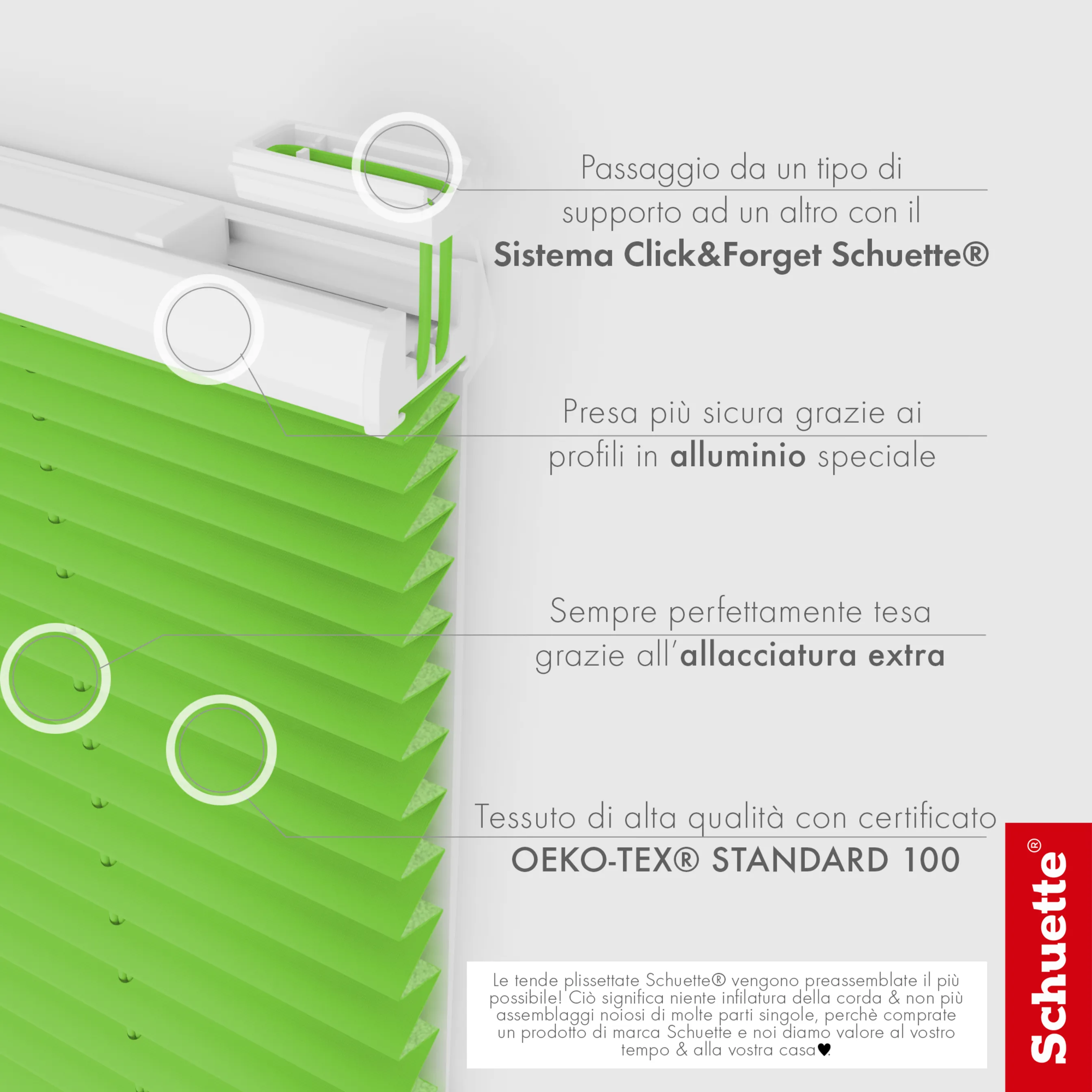 Schuette® Plissee mit Bohren nach Maß • Suprafix "Double 2in1" Schraub- & Klemmhalter • Thermo Kollektion: Leaf Joy (Grün) • Profilfarbe: Eiche