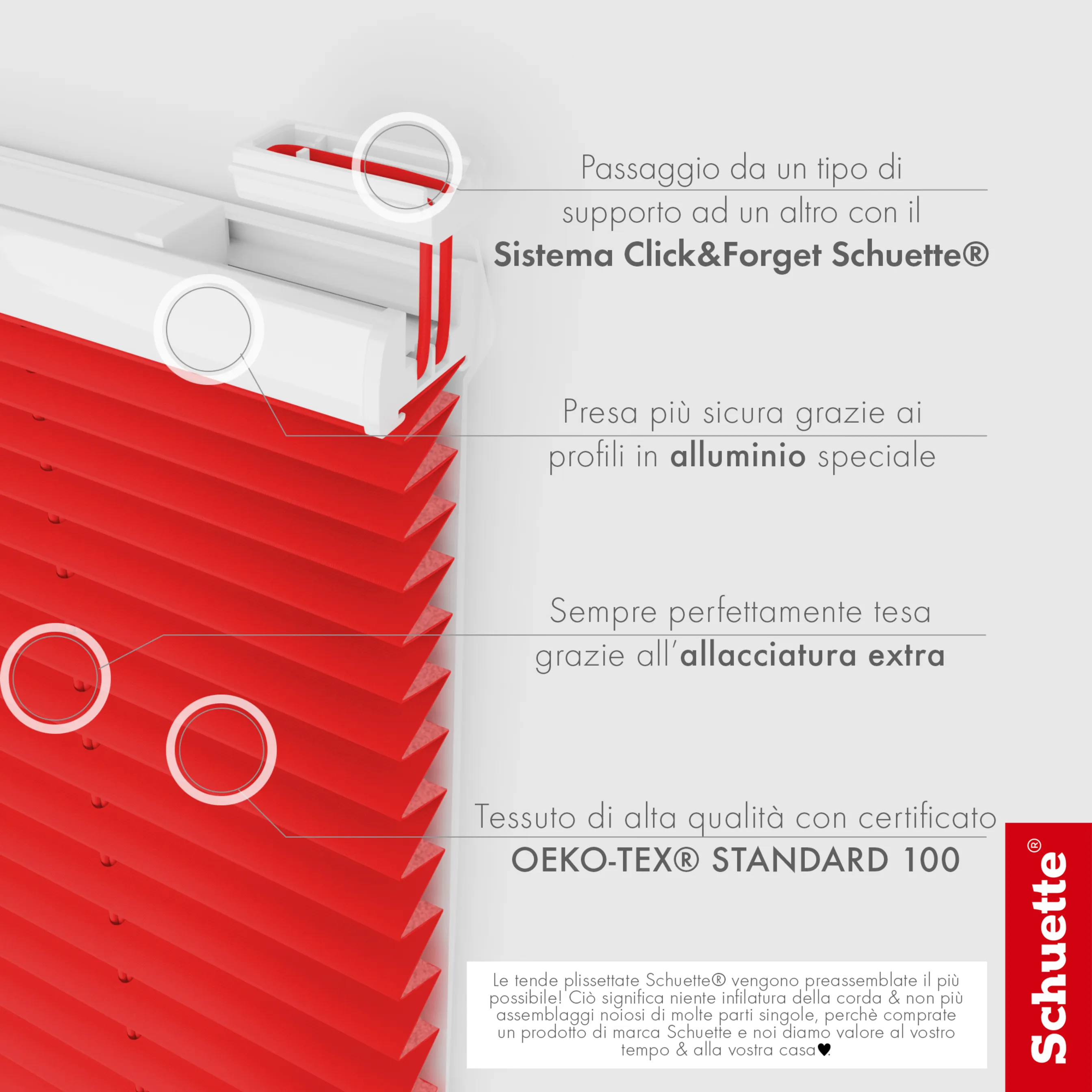 Schuette® Plissee ohne Bohren nach Maß • Suprafix Halterung “Zum Kleben” • Thermo Kollektion: Cherry Charm (Rot) • Profilfarbe: Eiche