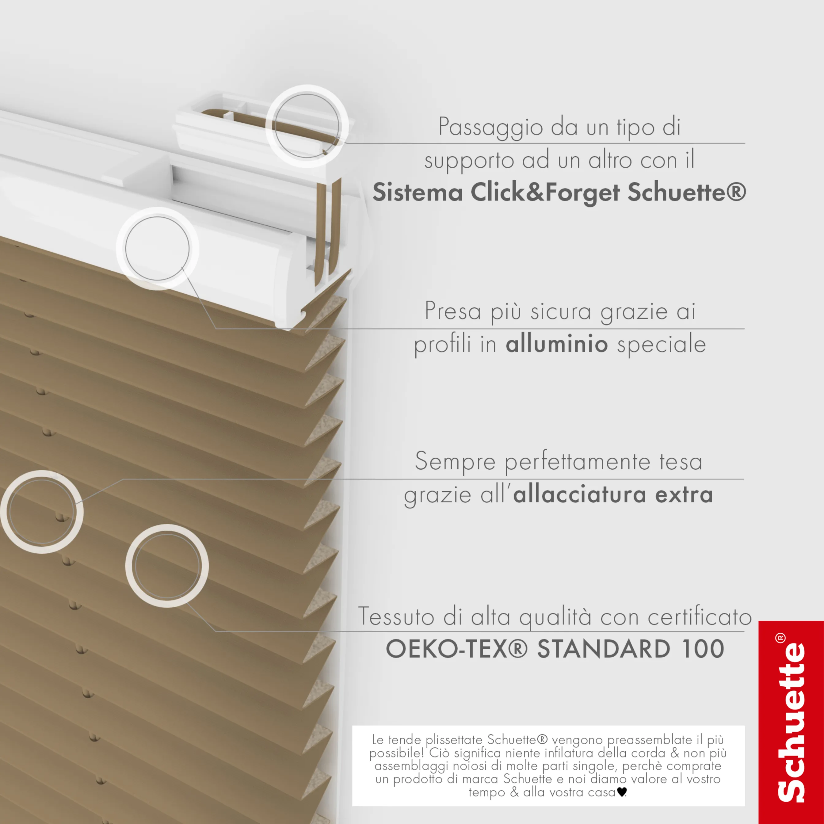 Schuette® Plissee ohne Bohren nach Maß • Suprafix Klemmhalter "X" • Thermo Kollektion: Mocha Dream (Hellbraun) • Profilfarbe: Silber