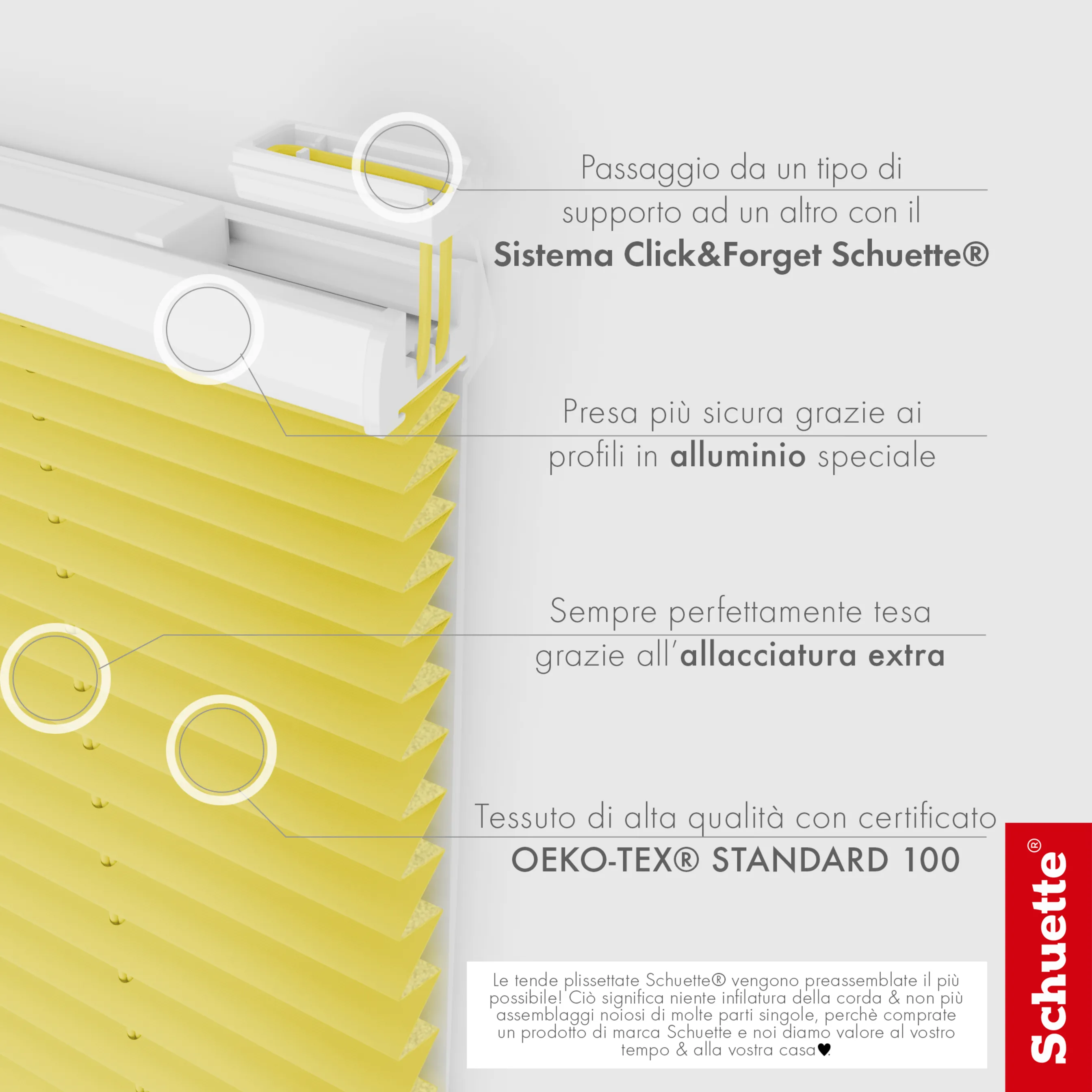 Schuette® Plissee ohne Bohren nach Maß • Suprafix Klemmhalter “Incognito X" • Thermo Kollektion: Sunflower (Gelb) • Profilfarbe: Braun