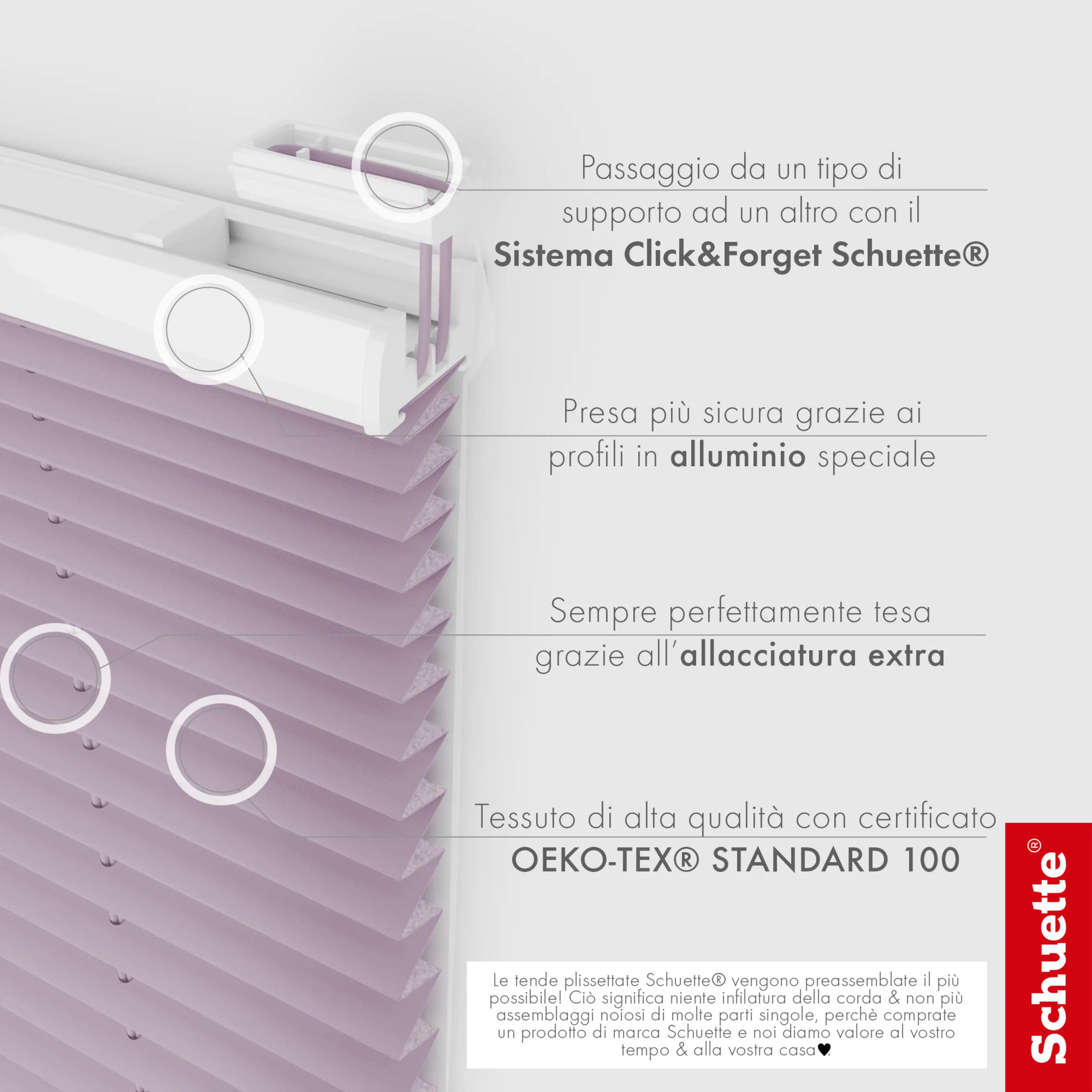 Schuette® Plissee ohne Bohren nach Maß • Suprafix Halterung “Zum Kleben” • Thermo Kollektion: Pastel Grape (lila) • Profilfarbe: Weiß