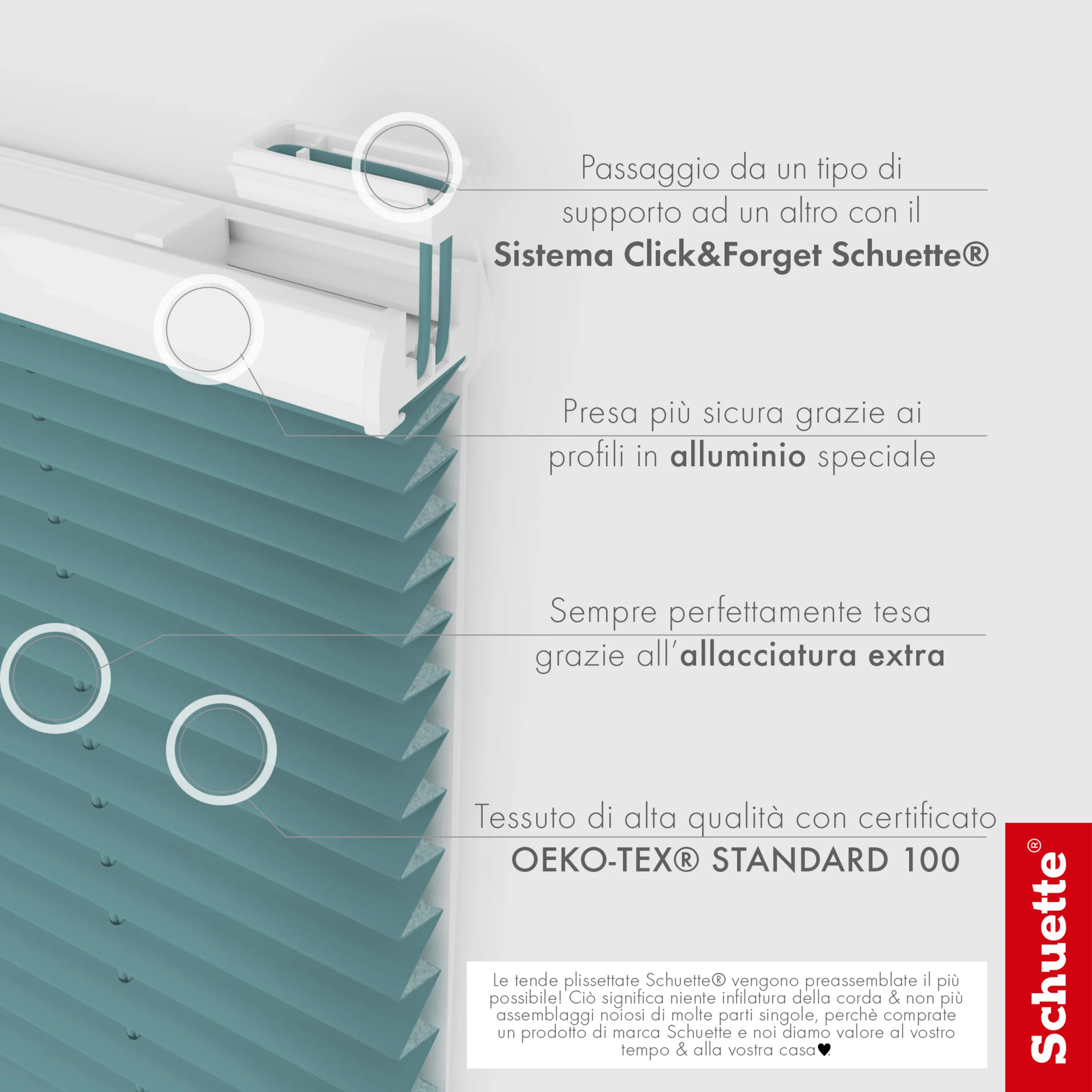 Schuette® Plissee ohne Bohren nach Maß • Suprafix Klemmhalter “Incognito X" • Thermo Kollektion: Teal Aura (Türkis) • Profilfarbe: Weiß