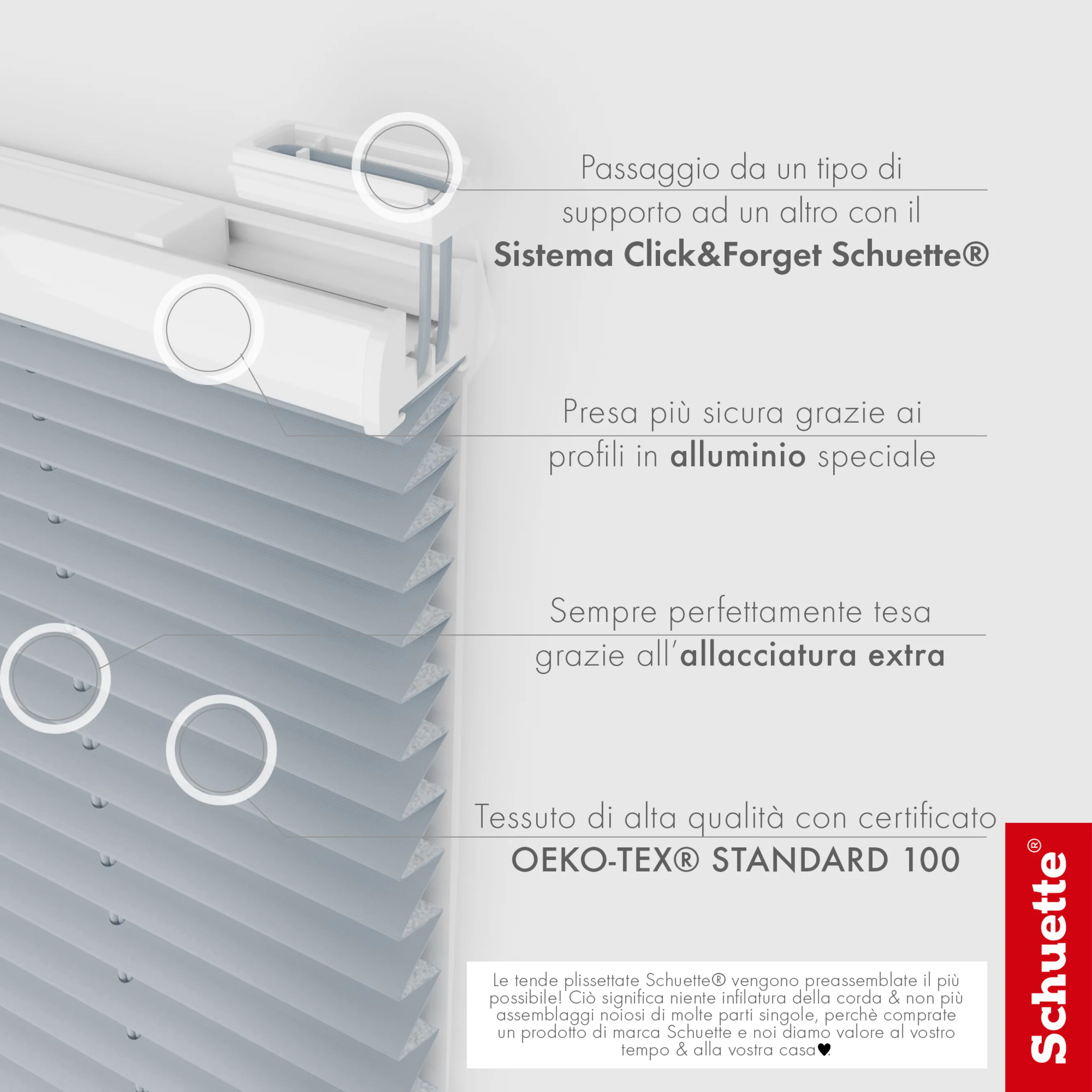 Schuette® Plissee ohne Bohren nach Maß • Suprafix Klemmhalter “Incognito X" • Thermo Kollektion: Iron Fog (Hellgrau) • Profilfarbe: Weiß