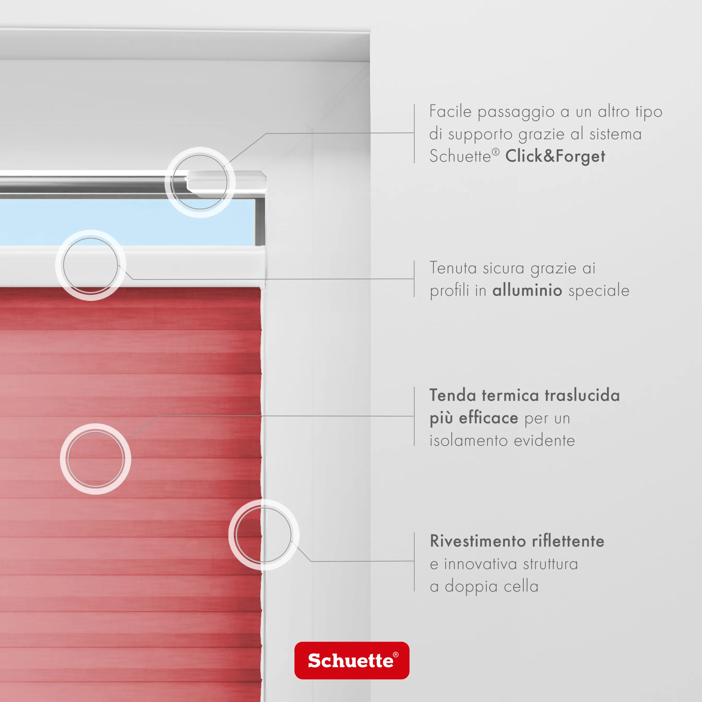 Schuette® Wabenplissee mit Bohren nach Maß • Suprafix "Double 2in1" Schraub- & Klemmhalter • Thermo x Honey Kollektion: Cherrished (Rot) • Profilfarbe: Braun