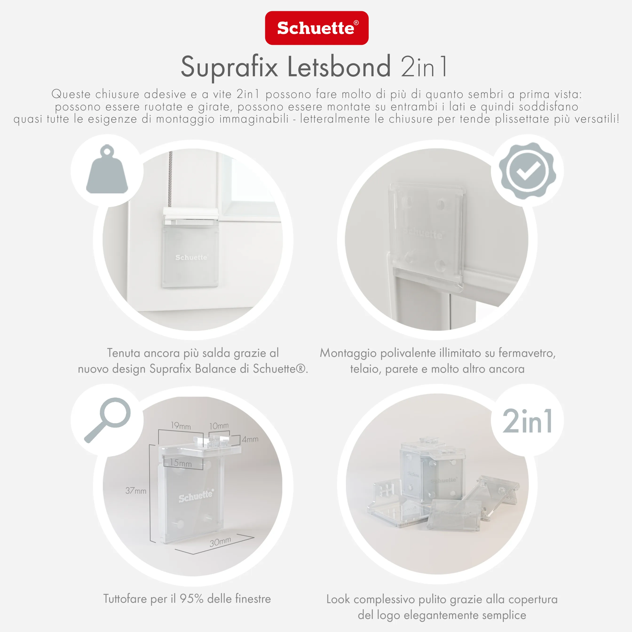 Schuette® Wabenplissee ohne Bohren nach Maß • Klebehalter & Schraubhalter 2in1 Set "Letsbond" Transparent • Thermo x Honey Kollektion: Chia Later! (Grau) • Profilfarbe: Weiß