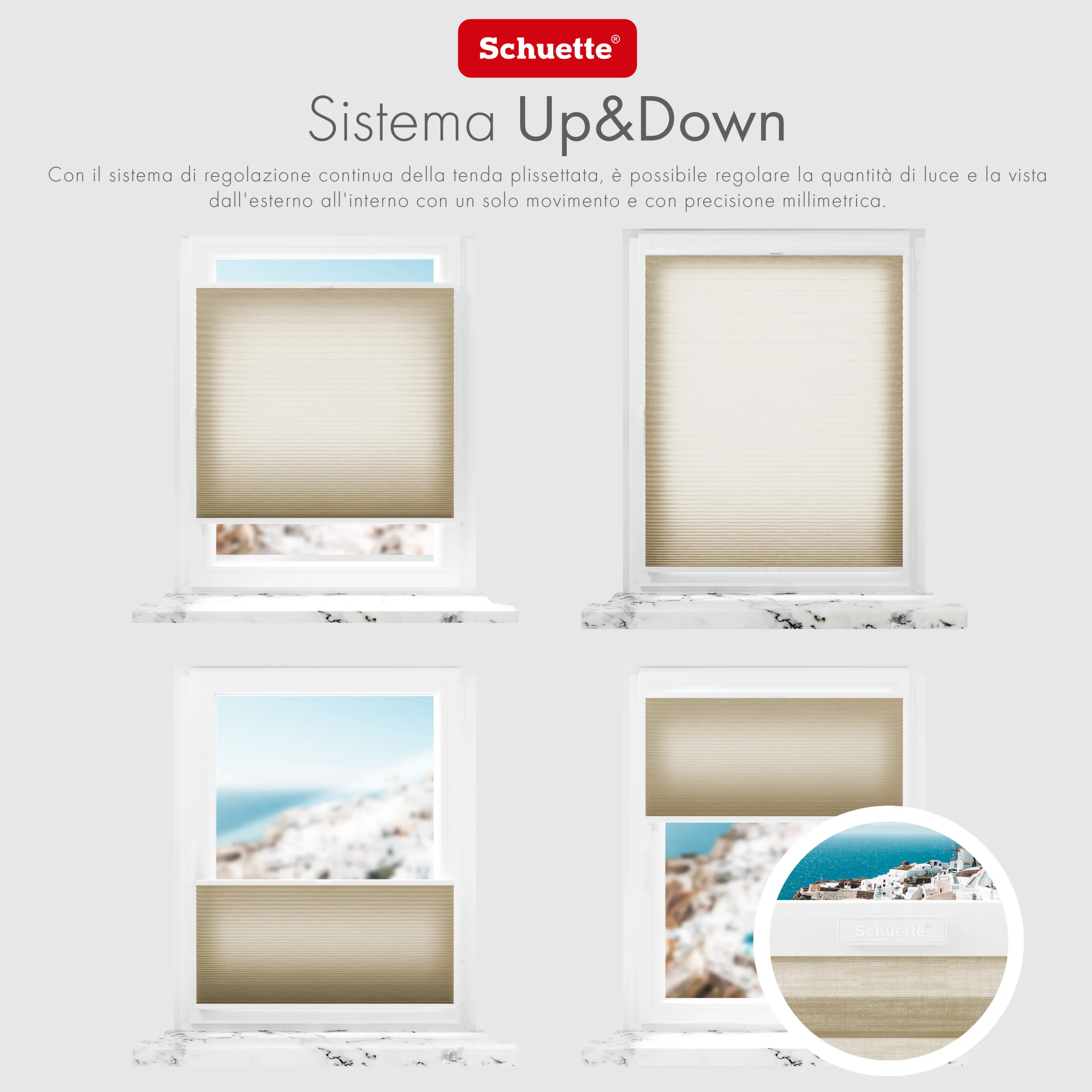 Schuette® Wabenplissee mit Bohren nach Maß • Suprafix Halterungen “Mit Bohren” • Thermo x Honey Kollektion: Latte Mood (Sandbeige) • Profilfarbe: Eiche