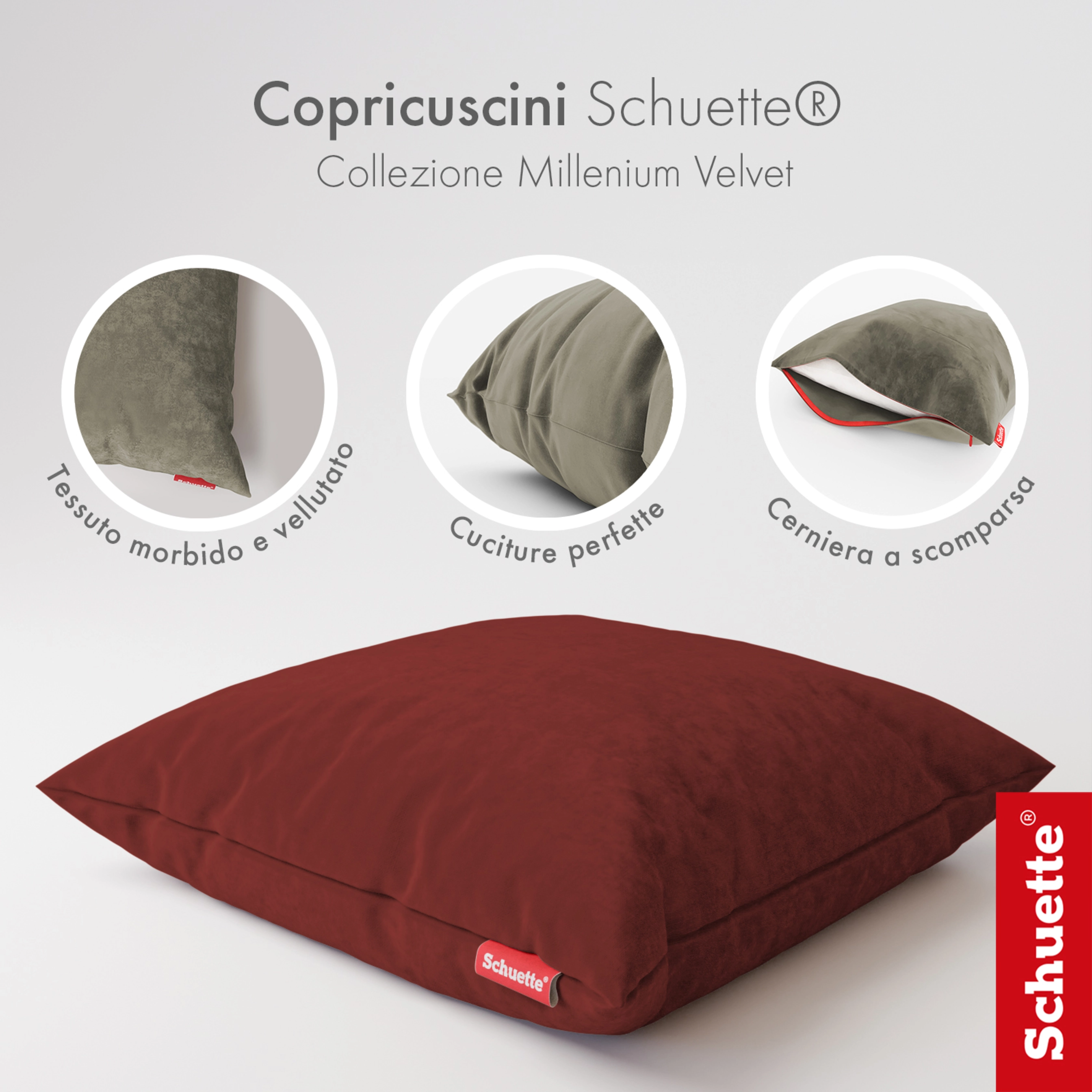 Schuette® Dekorativer Kissenbezug aus Samt mit verdecktem Reißverschluss • Millenium Velvet Kollektion: Carmine (Red) • Knitterfrei • Kuschelweich