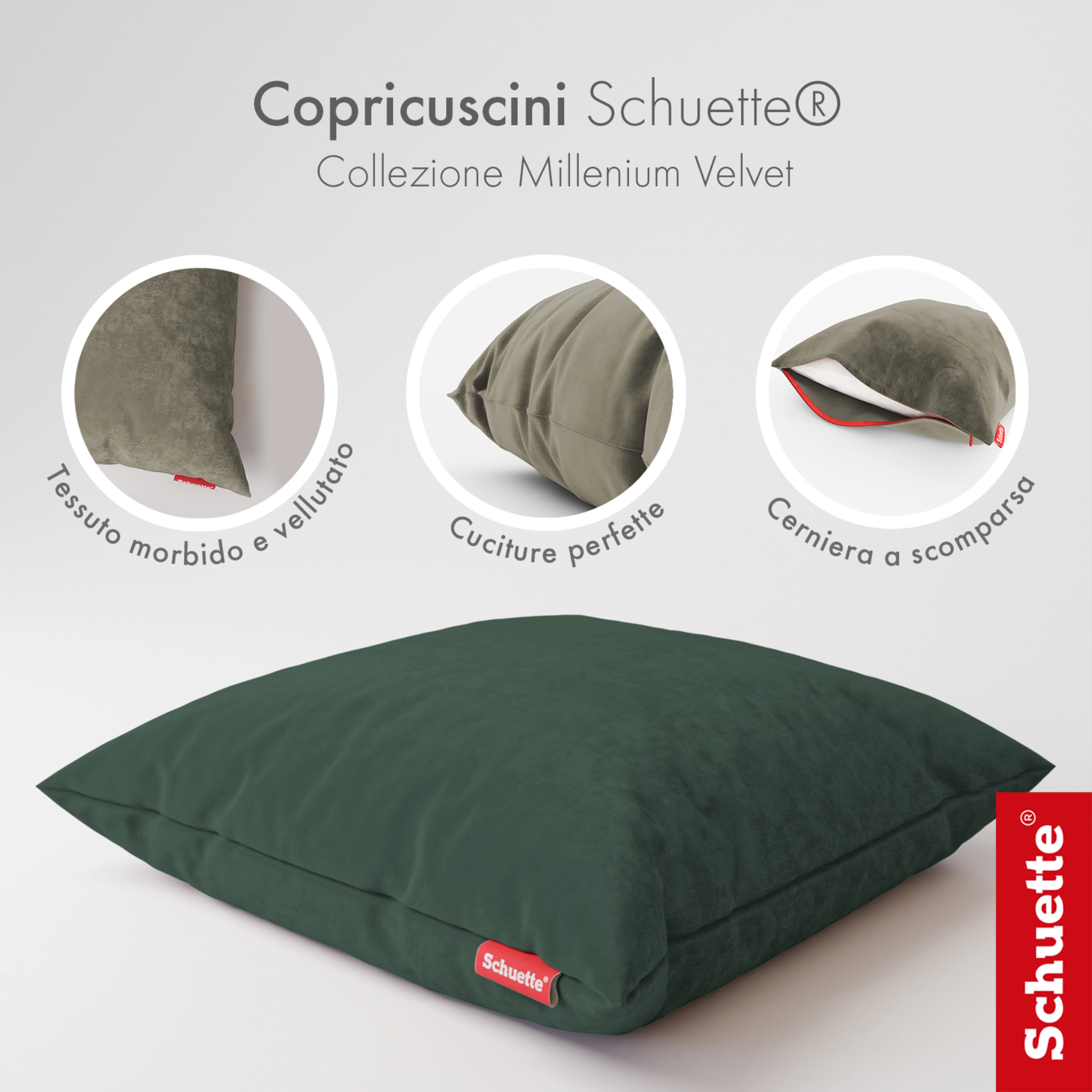 Schuette® Dekorativer Kissenbezug aus Samt mit verdecktem Reißverschluss • Millenium Velvet Kollektion: Isle of Pines (Dark Green) • Knitterfrei • Kuschelweich