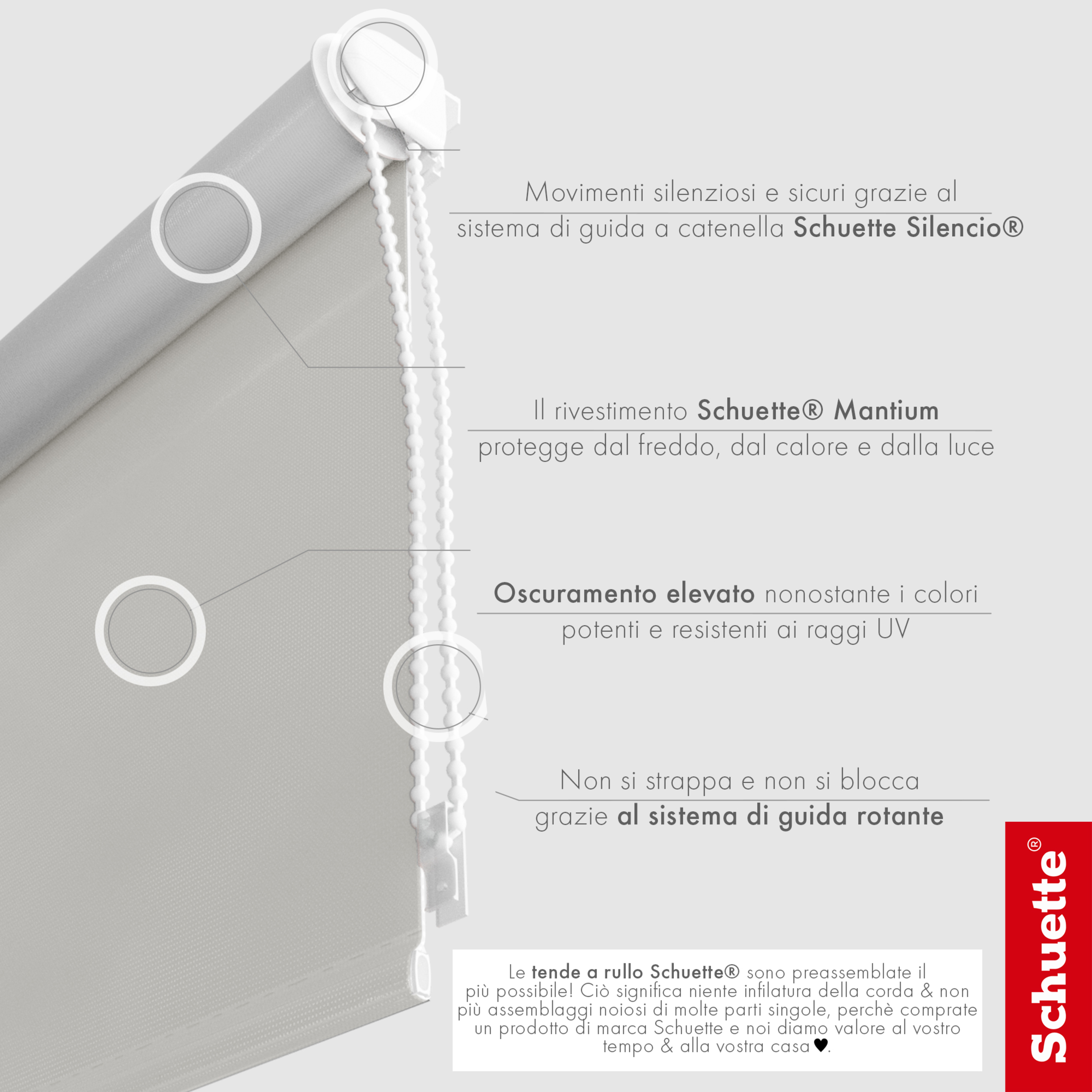 Schuette® Verdunkelungsrollo ohne Bohren & mit Bohren 2in1 nach Maß ● Kollektion Thermo Blackout: Foggy Morning (Grau) ● Profilfarbe: Weiß