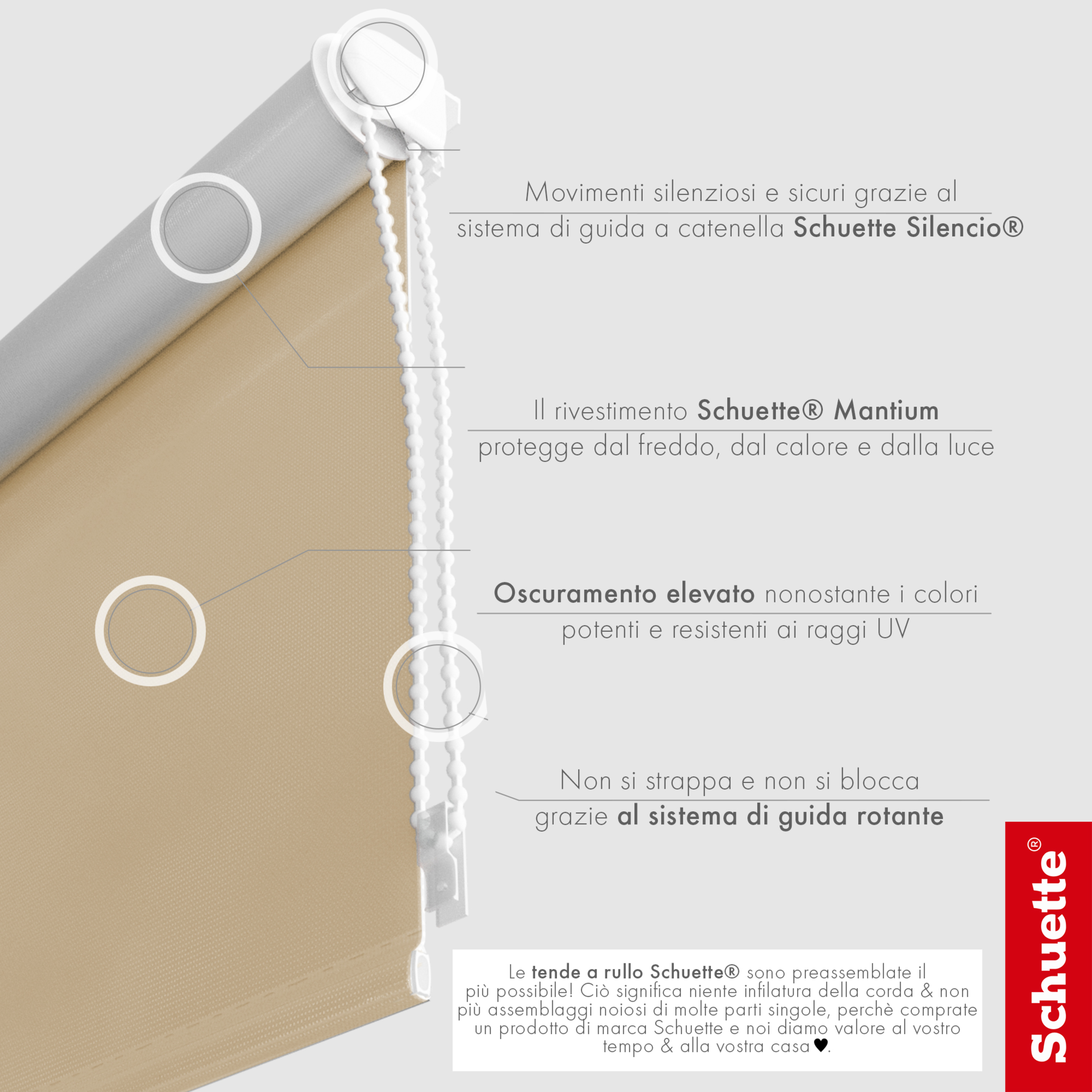 Schuette® Verdunkelungsrollo ohne Bohren & mit Bohren 2in1 nach Maß ● Kollektion Thermo Blackout: Biscotto (Beige) ● Profilfarbe: Grau