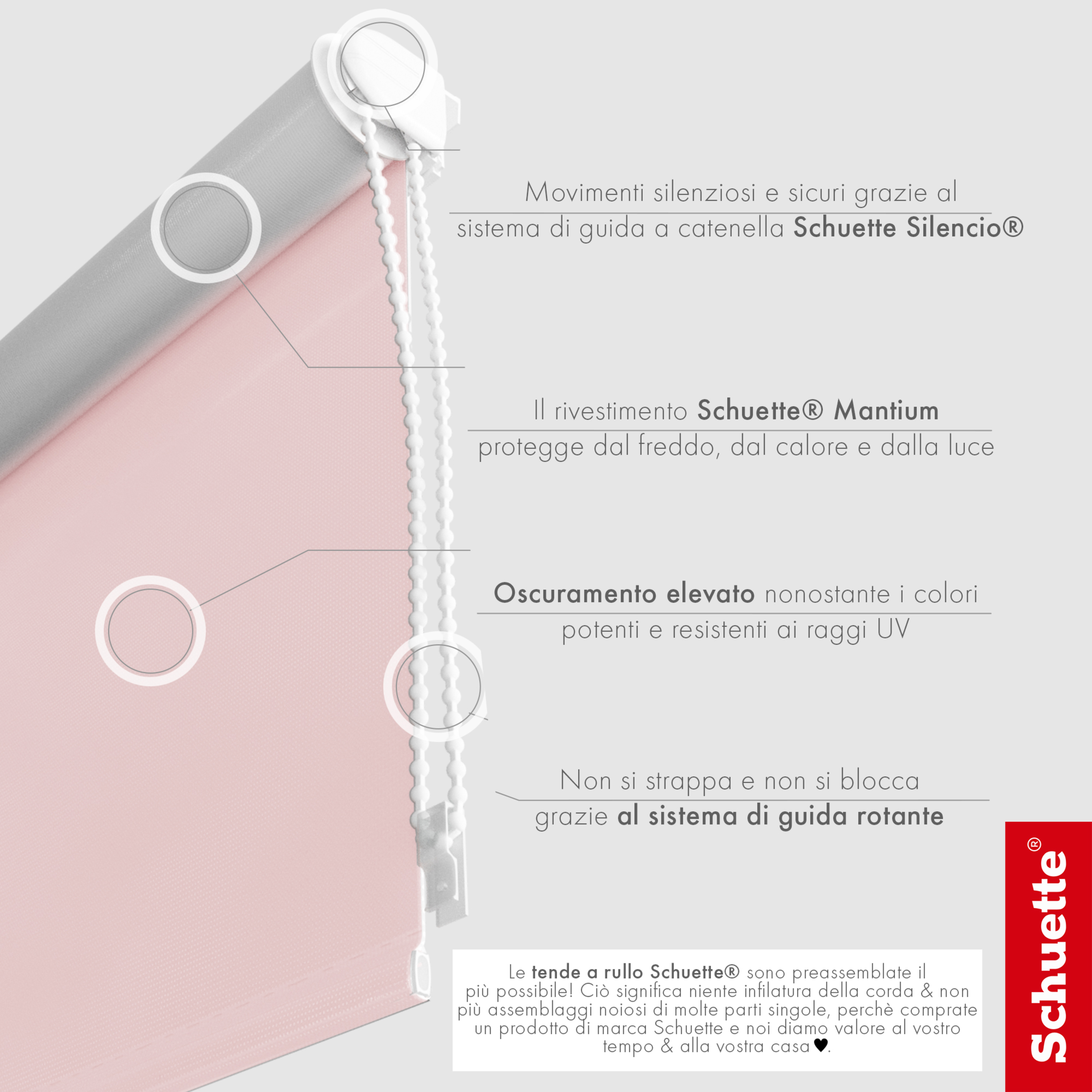 Schuette® Verdunkelungsrollo ohne Bohren & mit Bohren 2in1 nach Maß ● Kollektion Thermo Blackout: Powder Blush (Rosa) ● Profilfarbe: Braun