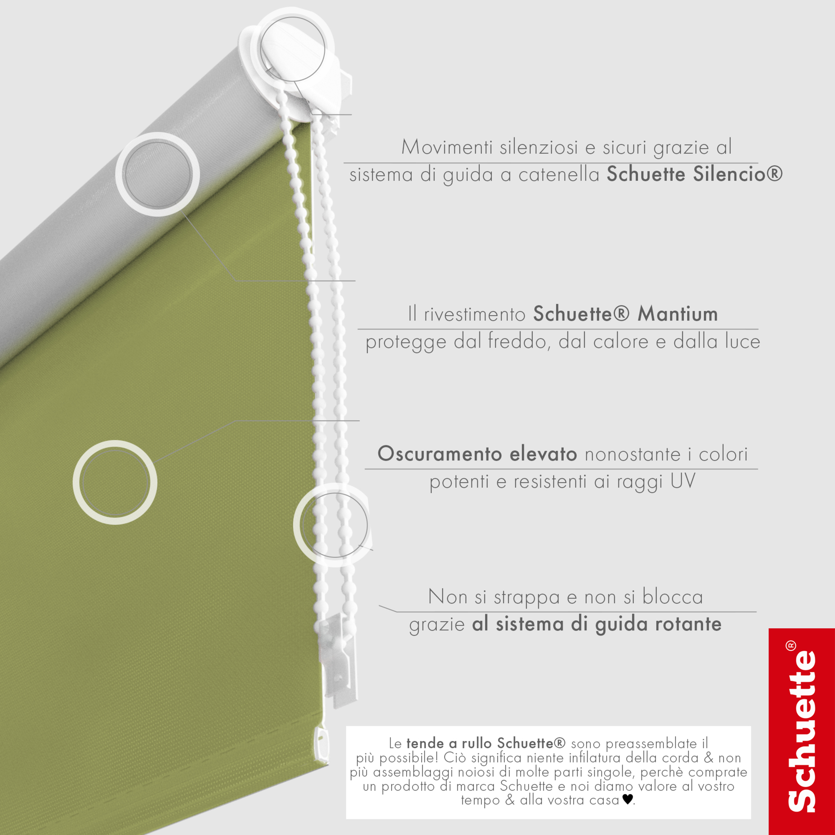 Schuette® Verdunkelungsrollo ohne Bohren & mit Bohren 2in1 nach Maß ● Kollektion Thermo Blackout: European Olive (Grün) ● Profilfarbe: Grau