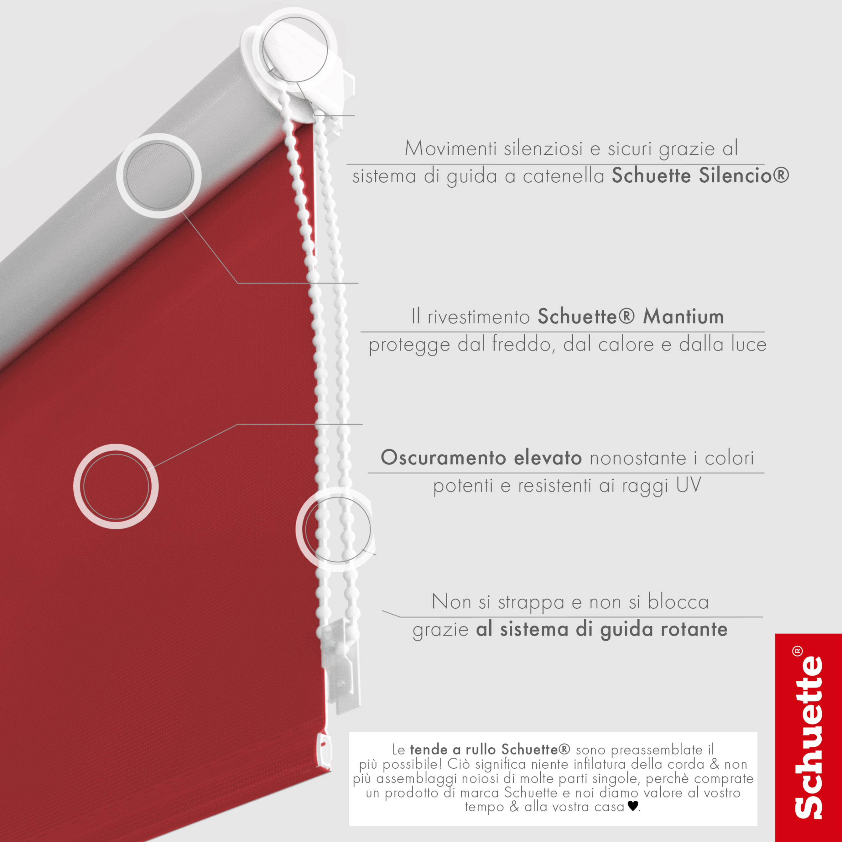 Schuette® Verdunkelungsrollo ohne Bohren & mit Bohren 2in1 nach Maß ● Kollektion Thermo Blackout: Candy Cherry (Rot) ● Profilfarbe: Grau