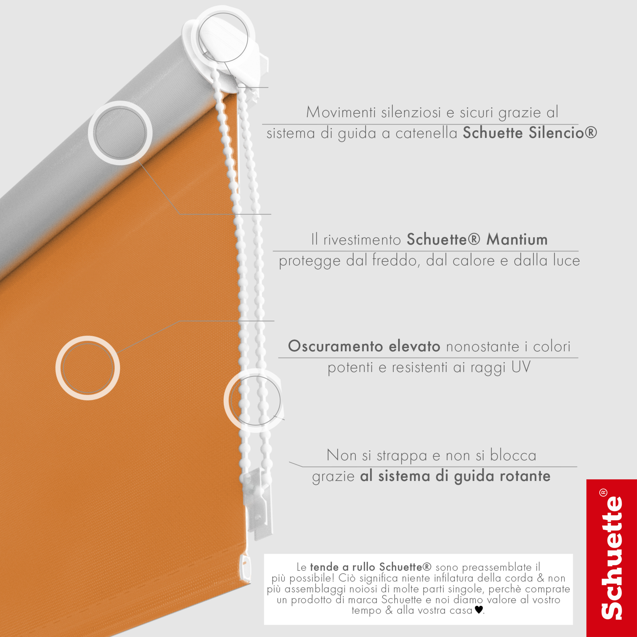 Schuette® Verdunkelungsrollo ohne Bohren & mit Bohren 2in1 nach Maß ● Kollektion Thermo Blackout: Tangerine Touch (Orange) ● Profilfarbe: Weiß